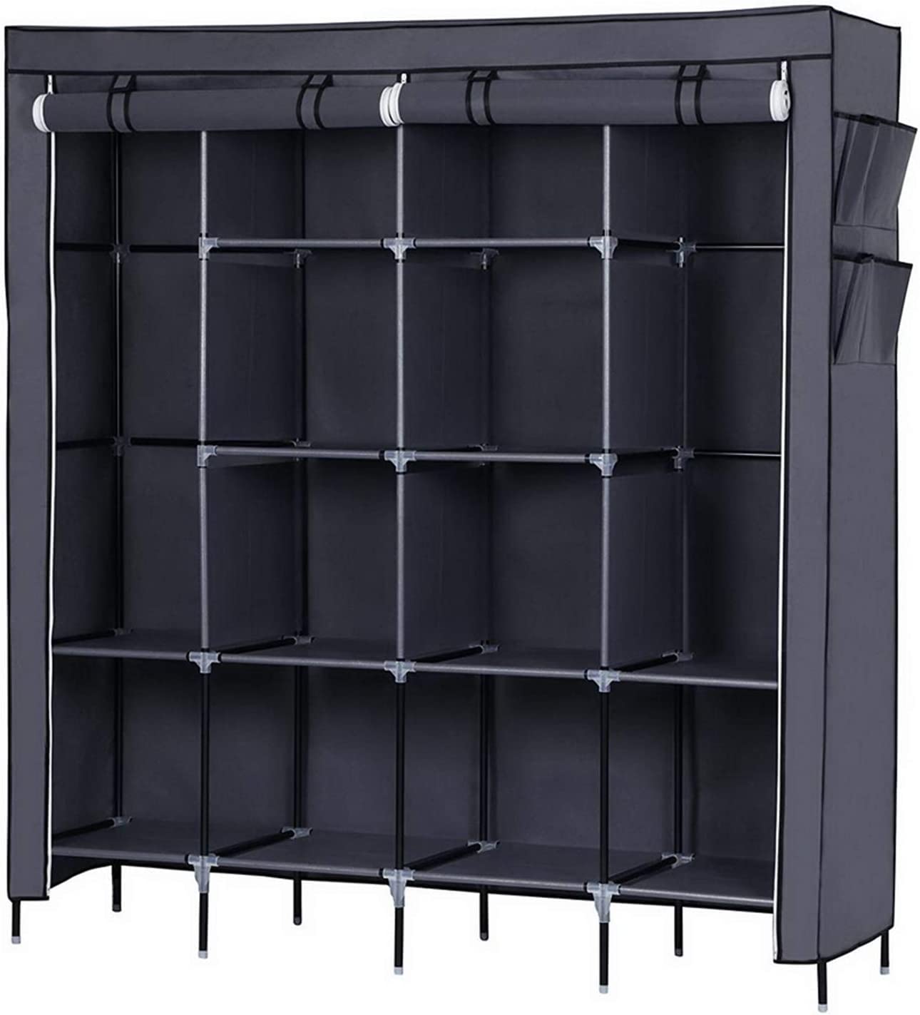 Portable Closet Organizer with Shelves - Heavy Duty Hanging Wardrobe for Clothes Storage | Space-Saving Closet for Bedroom, Dorm, or Travel (Grey)