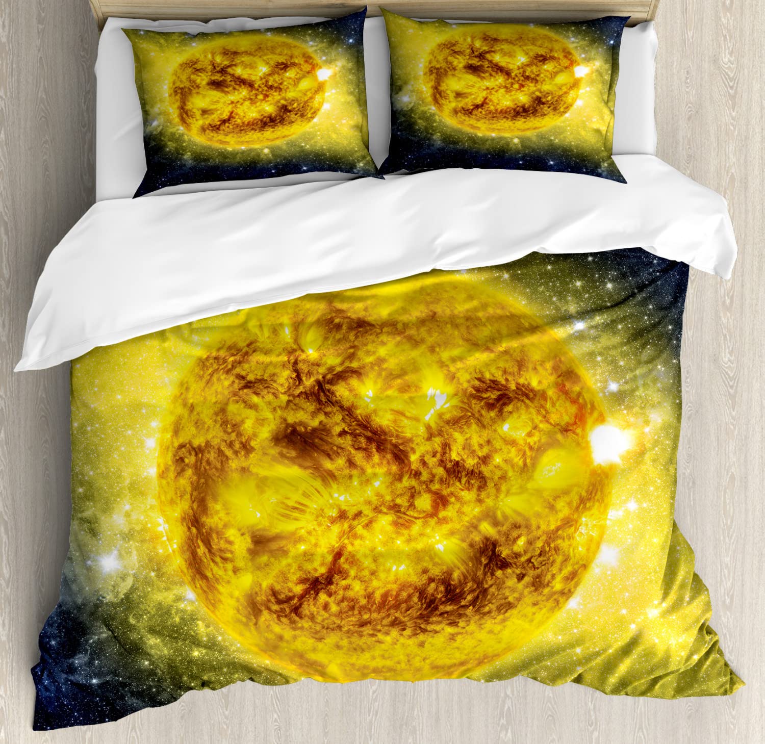 Ambesonne Galaxy Duvet Cover Set - Twin Size 2-Piece Space Themed Bedding with Vibrant Solar System Print, Yellow & Blue Design for Kids & Teens Bedroom Decor | Perfect for Astronomy Lovers & Sci-Fi Enthusiasts