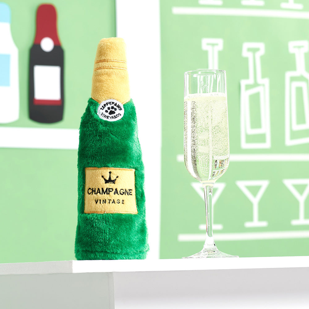 Happy Hour Crusherz Champagne Plush Dog Toy by ZippyPaws - Fun Squeaky Interactive Playtime Gift for Pets, Perfect for Parties & Celebrations