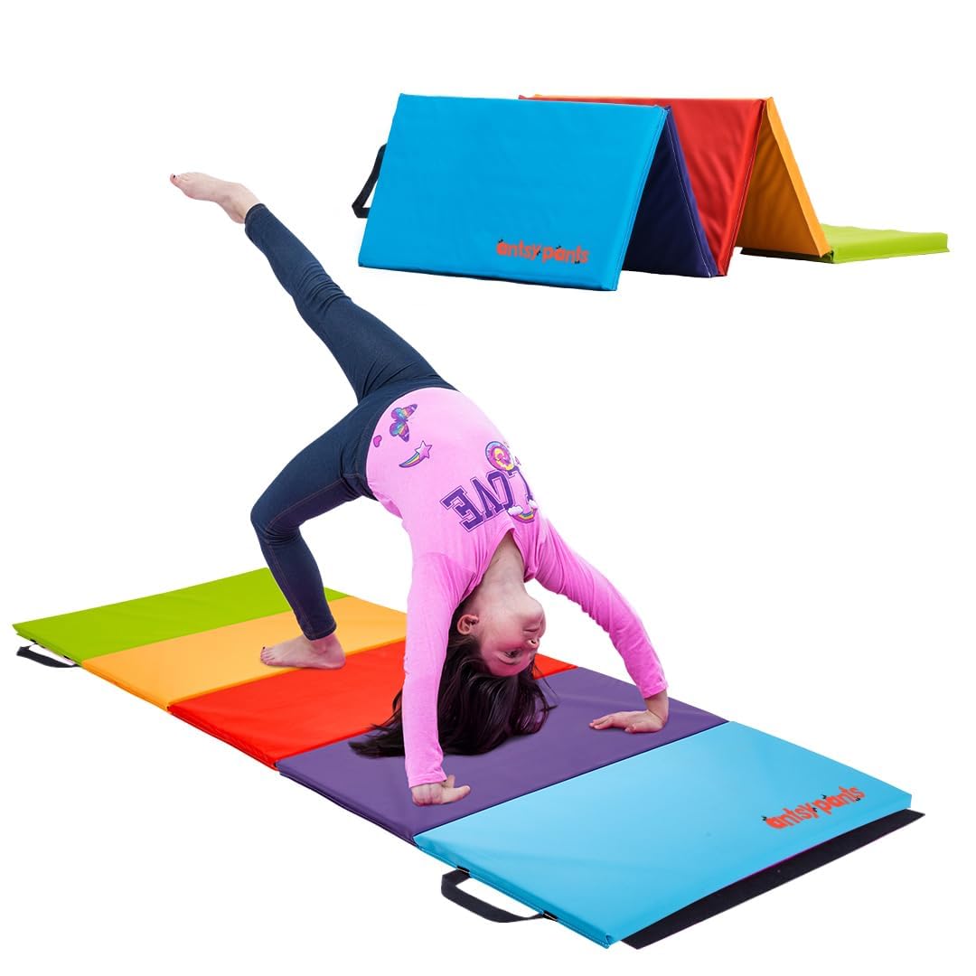 Foldable Tumbling Mat for Kids - Thick Padded Gymnastics Mat with Carrying Handle | Easy to Clean & Portable | Perfect for Home Gym, Cheerleading Practice & Indoor Play