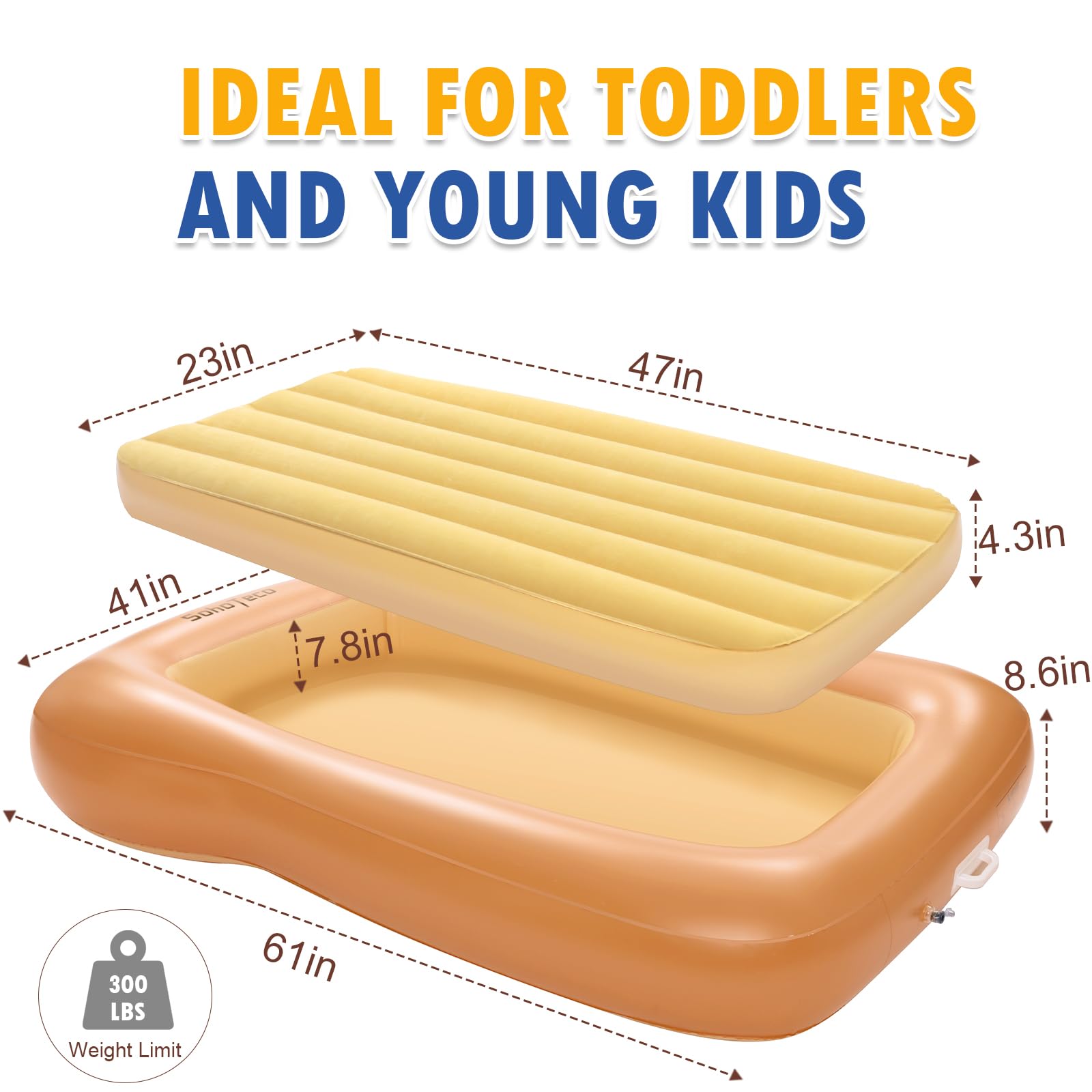 Inflatable Toddler Travel Bed with Safety Bumpers - Portable Kids Air Mattress with Electric Pump for Camping, Sleepovers & Home Use | Waterproof & Lightweight for Easy Travel