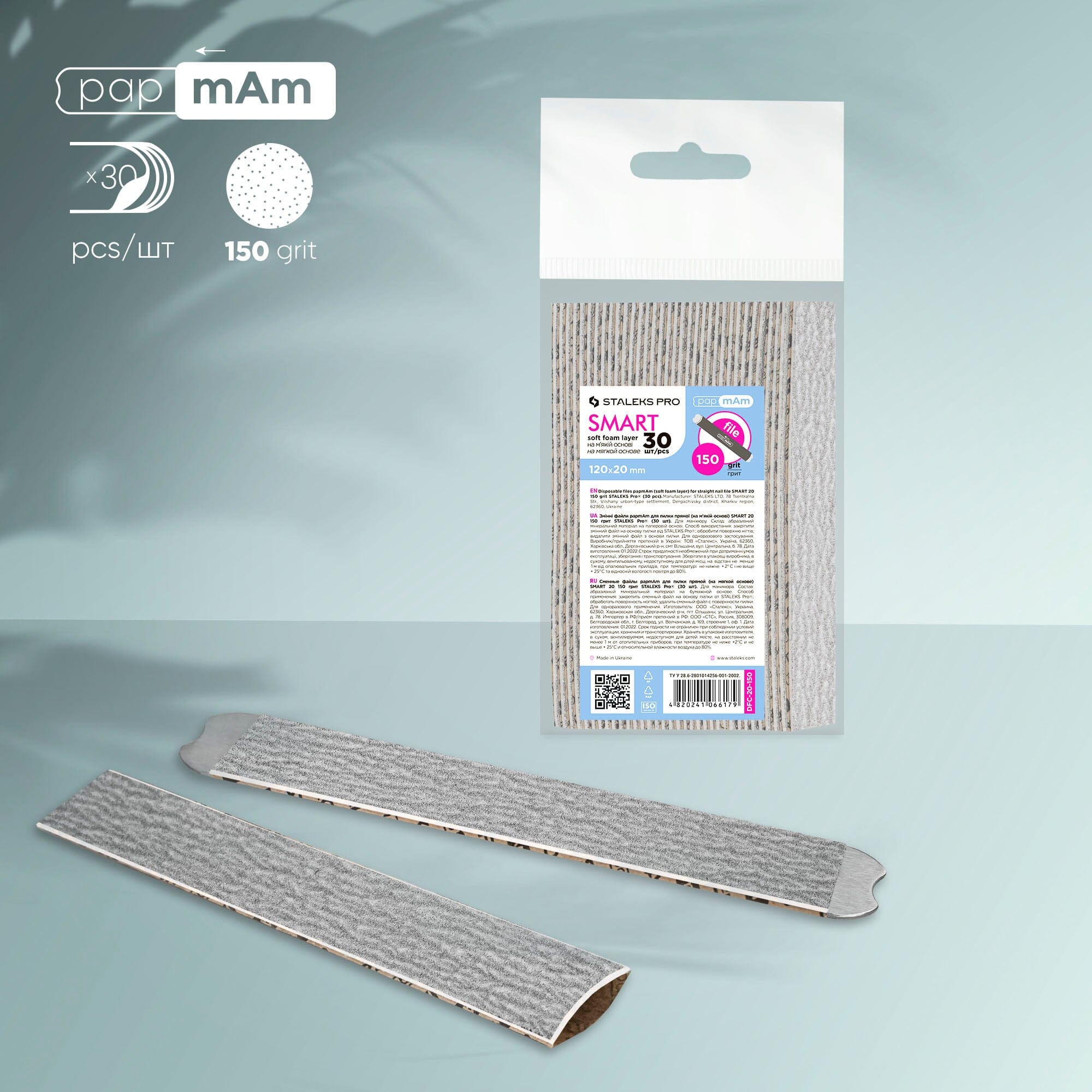 Staleks SMART 20 Disposable Nail Files - 150 Grit, 30 Pieces with Soft Foam Layer for Gentle Manicures & Pedicures | Perfect for Home Nail Care, Salons & Travel