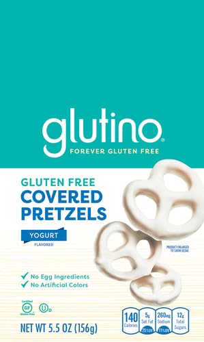Glutino Gluten Free Yogurt Covered Pretzels Snacks - 5.5 oz Pack - Dairy Free, Vegan Friendly - Perfect for School Lunches, Movie Nights & Healthy Snacking