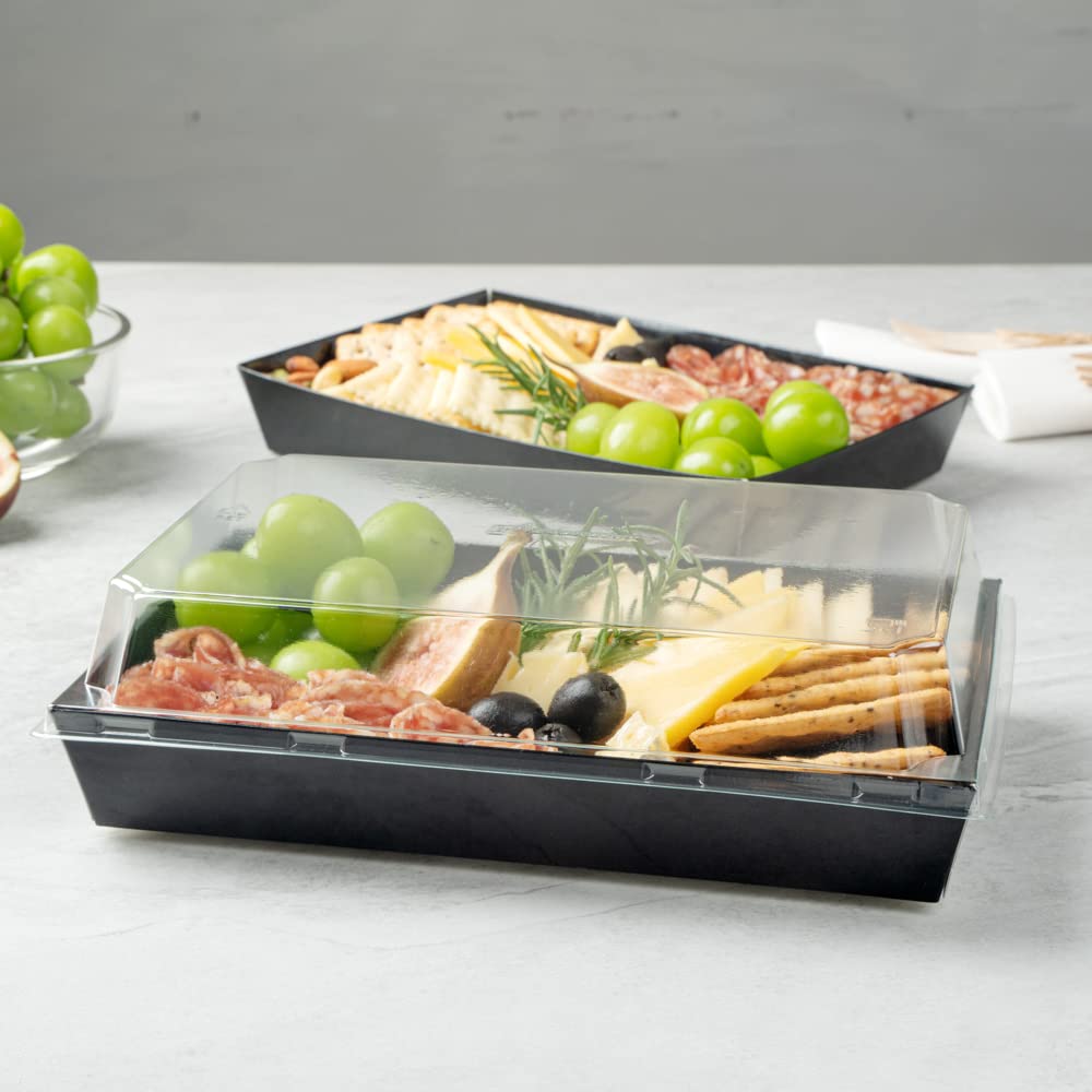 Restaurantware Matsuri Vision 9x6x1.5 Inch Large Disposable Sushi Trays - 100 Greaseproof Black Paper Sushi Containers for Entrees & Desserts (Lids Sold Separately) | Perfect for Japanese Restaurants, Catering & Takeout