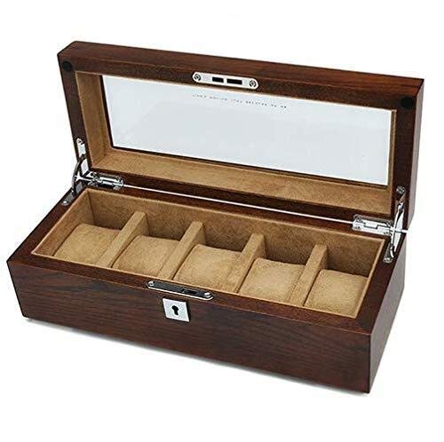 Premium Wooden Watch Box with Key Lock - Glass Top & Flannel Pillow for Men's Jewelry & Watch Collection - Luxury Watch Organizer Display Case for Home, Office & Travel Storage
