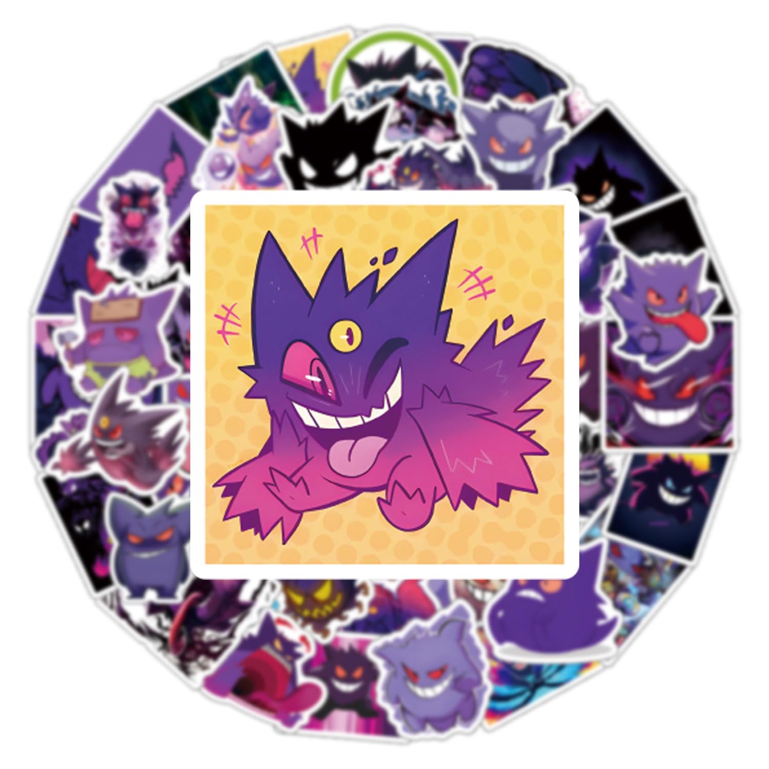 64 PCS Gengar Stickers - Waterproof Vinyl Anime Stickers for Water Bottles, Laptops, Phones - Perfect for Scrapbooking, Journaling, Party Favors & Decor (Great for Adults, Teens & Kids) - Cute Cartoon Aesthetic Stickers for School, Office & Home Use
