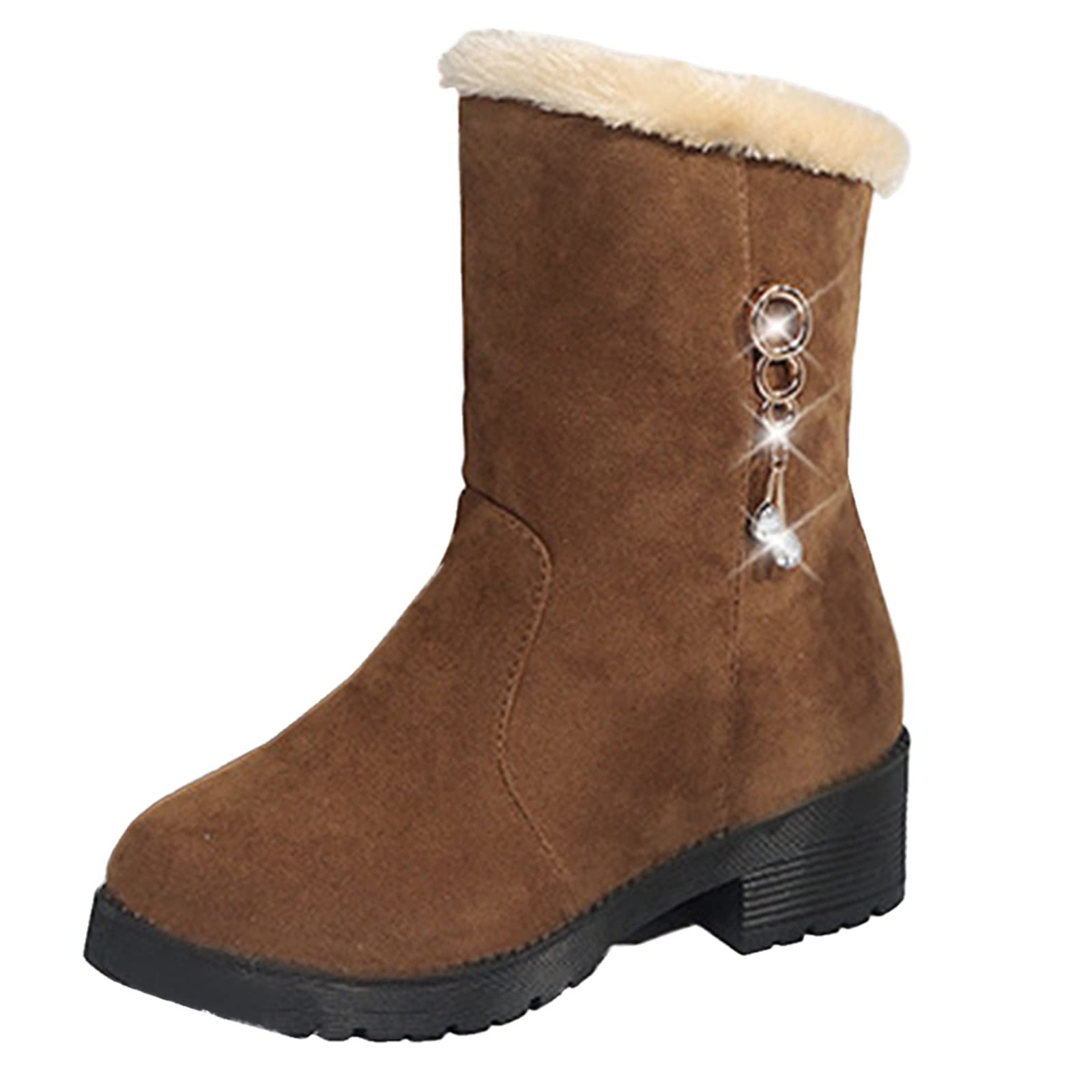 Women's Winter Fashion Short Ankle Boots - Thick Sole Snow Boots with Wedge Heel & Lace Up Design (Khaki, Size 7) | Perfect for Snowy Days, Outdoor Activities & Casual Winter Outfits