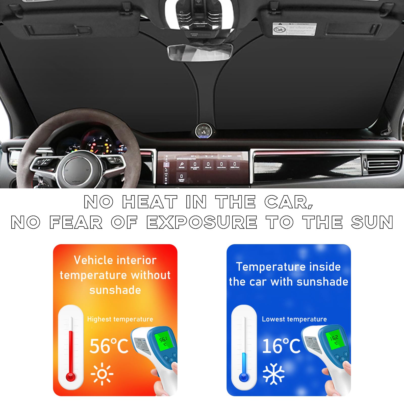 57.1×31.5 Inch Car Windshield Sun Shade - UV Protection & Heat Blocking Auto Sun Visor for Vehicle Cooling | Perfect for Summer Parking, Road Trips & Daily Commute