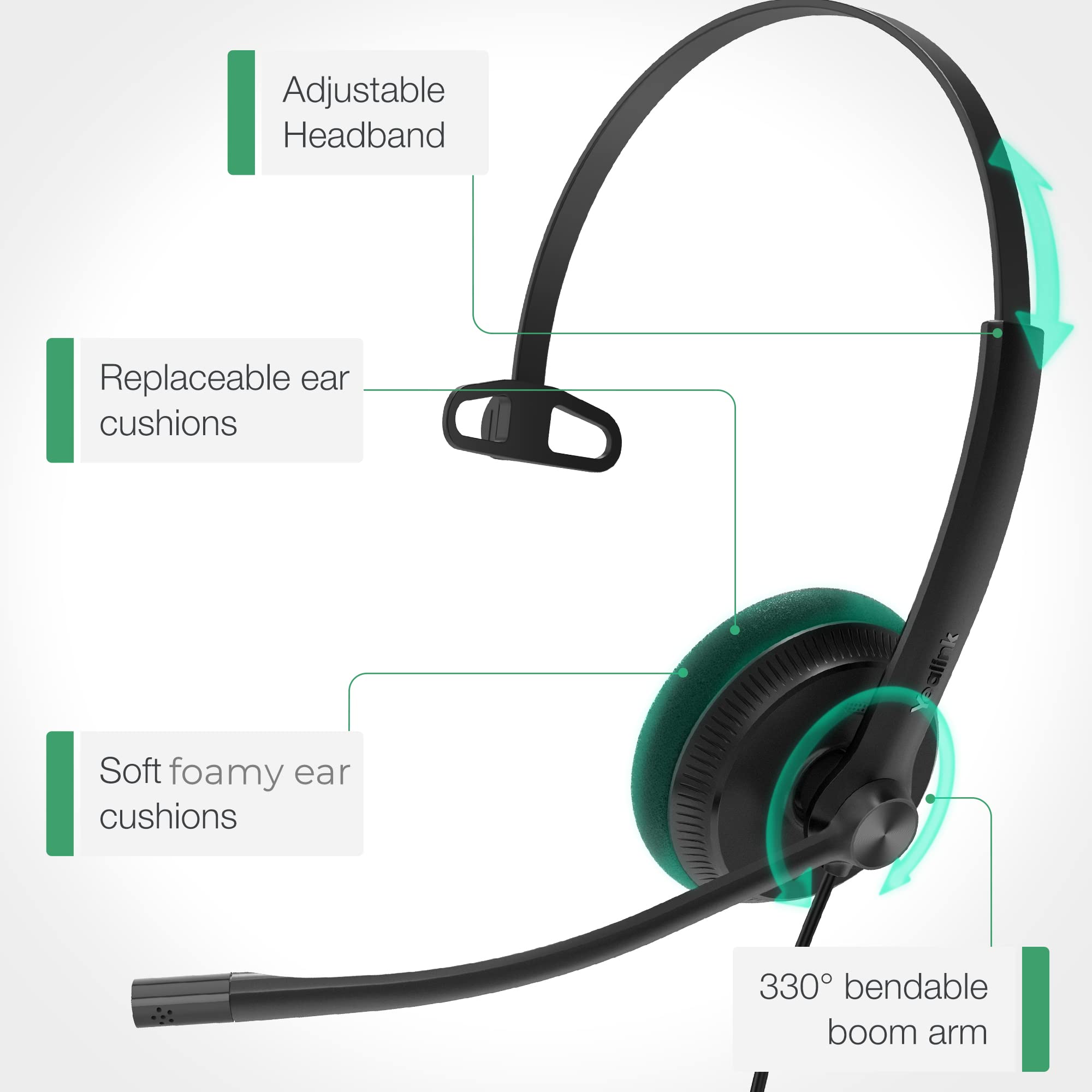 Yealink UH34 USB Headset with Noise Cancelling Microphone - Certified for Microsoft Teams, VoIP & Softphones - PC Work Headset with In-Line Controls for Office, Call Centers & Remote Work