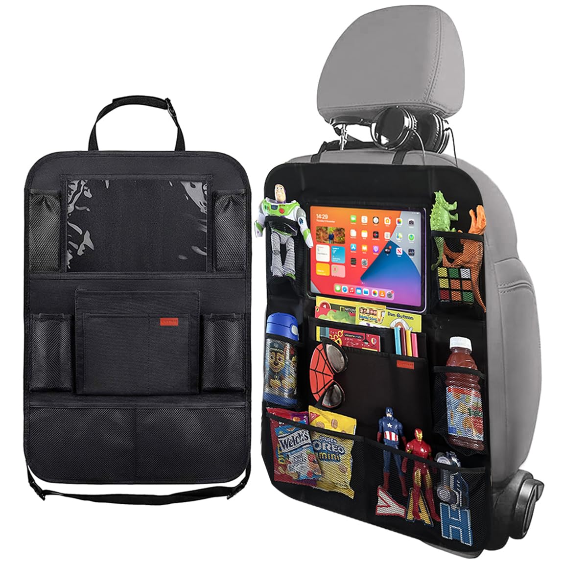 Luckybay 2 Pack Car Backseat Organizer for Kids - Waterproof & Durable Travel Accessories with 10