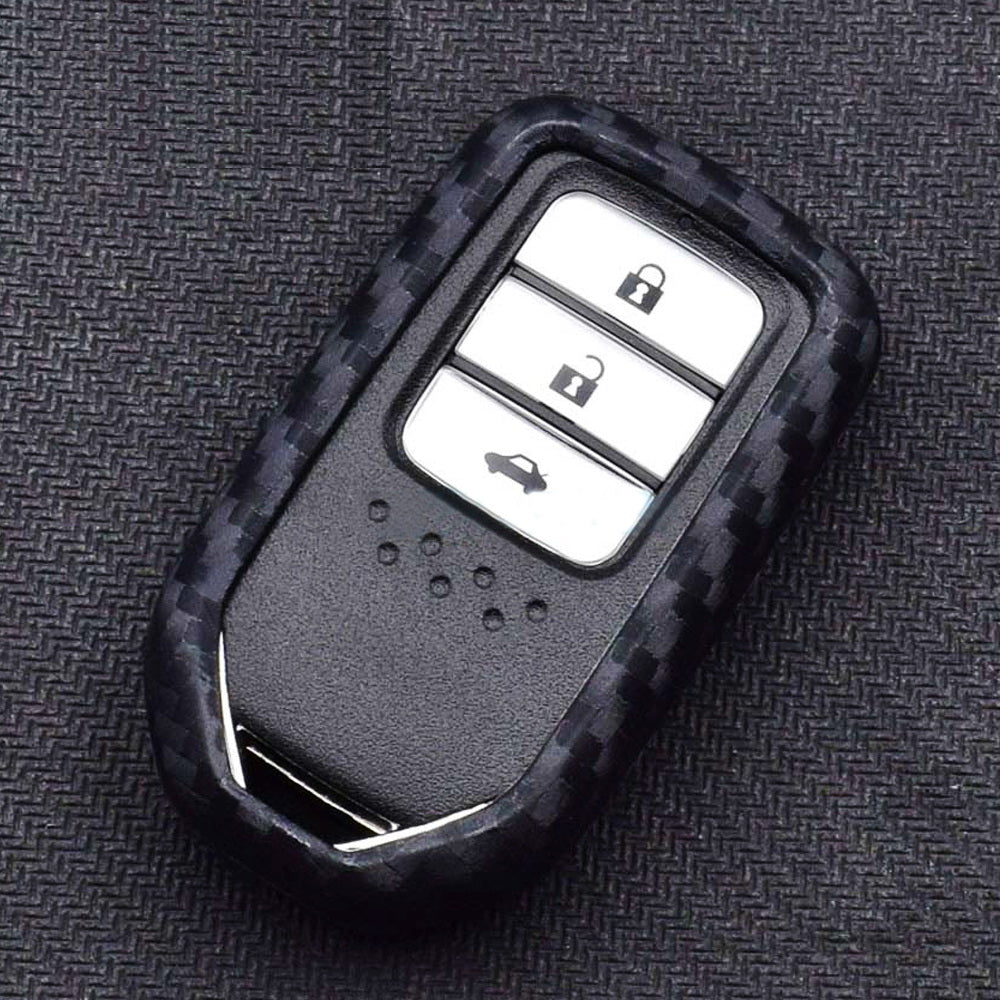 Carbon Fiber Soft Silicone Key Fob Cover Case for Honda Accord Civic Crosstour HRV FIT - Durable Protection & Stylish Design for Car Keys (Perfect for Daily Use, Commuting & Travel)