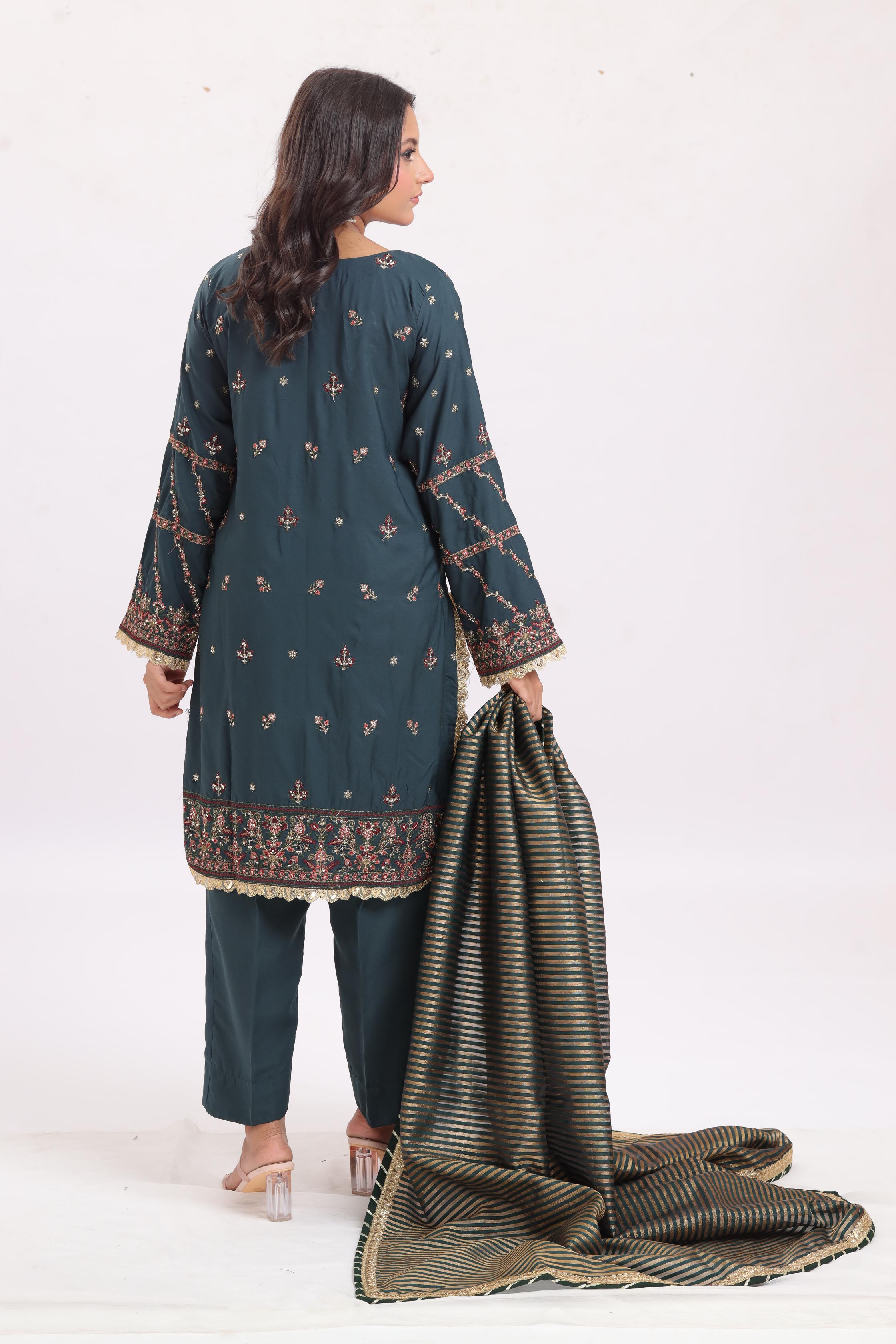 Elegant Green Chiffon Embroidered Suit by Asim Jofa - Perfect for Weddings, Parties & Special Occasions