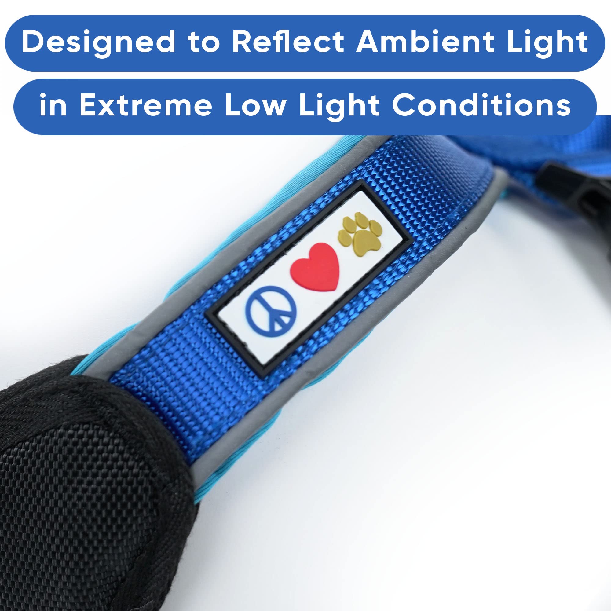 Pawtitas Reflective Dog Harness - Padded & Comfortable Pet Vest for Walking, Running & Outdoor Adventures - Medium Size in Blue - Perfect for Nighttime Safety & Daily Dog Activities