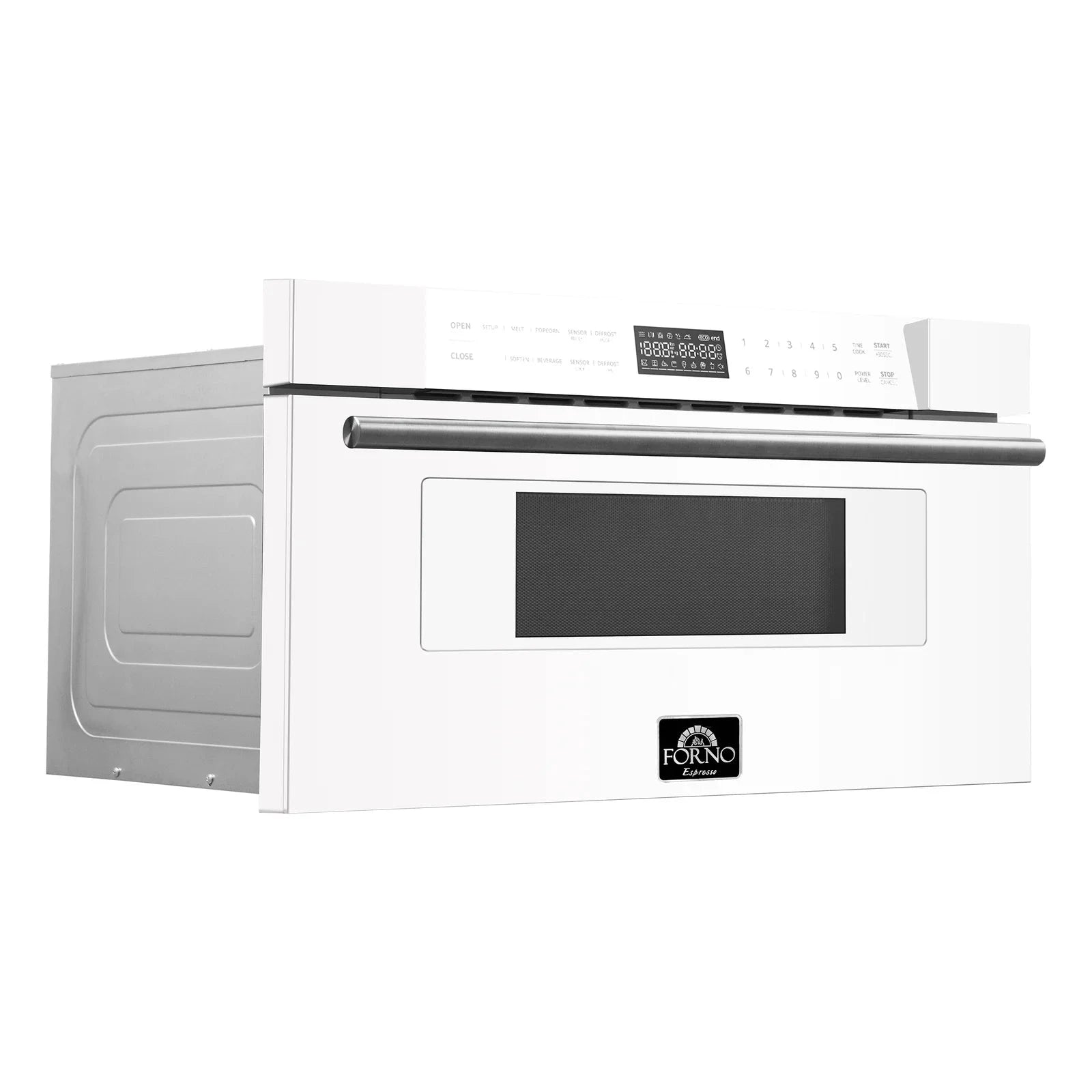 Forno 30-Inch Built-In Microwave Drawer in White with Antique Brass Trim - FMWDR3000 30WHT | Perfect for Modern Kitchens & Small Spaces