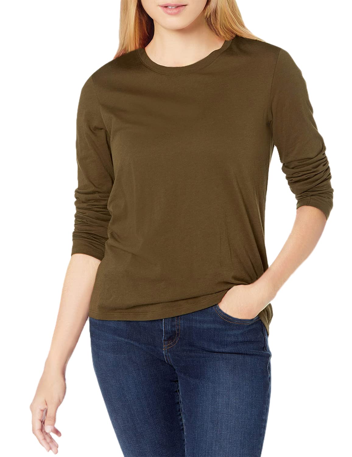 Vince Women's Essential Long Sleeve Crew Neck T-Shirt - Soft Cotton Basic Top for Casual Wear, Layering & Everyday Outfits