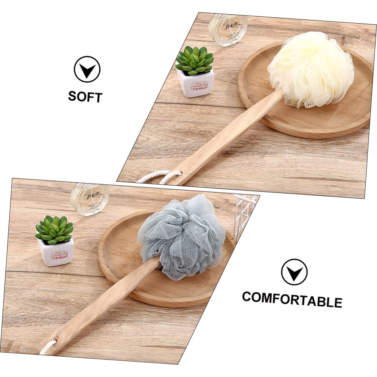 HEMOTON 3-Pack Wooden Back Scrubber with Long Handle - Exfoliating Bath Brush for Deep Cleansing, Body Scrubber & Shower Loofah - Perfect for Spa, Exfoliation & Hard-to-Reach Areas