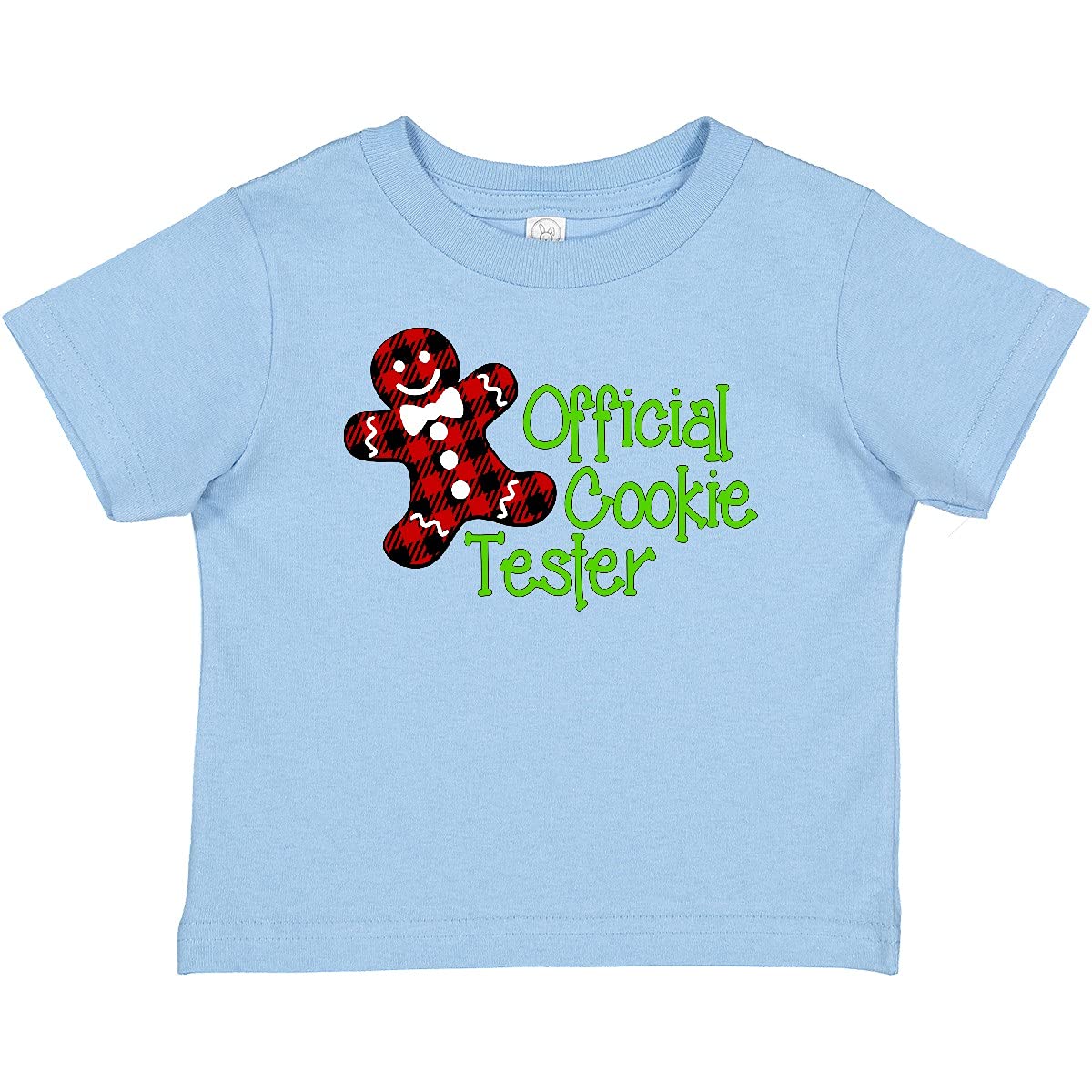 Inktastic Official Cookie Tester Red Plaid Gingerbread Man with Bow Baby T-Shirt - Cute Holiday Outfit for Christmas, Baking Parties & Family Photos