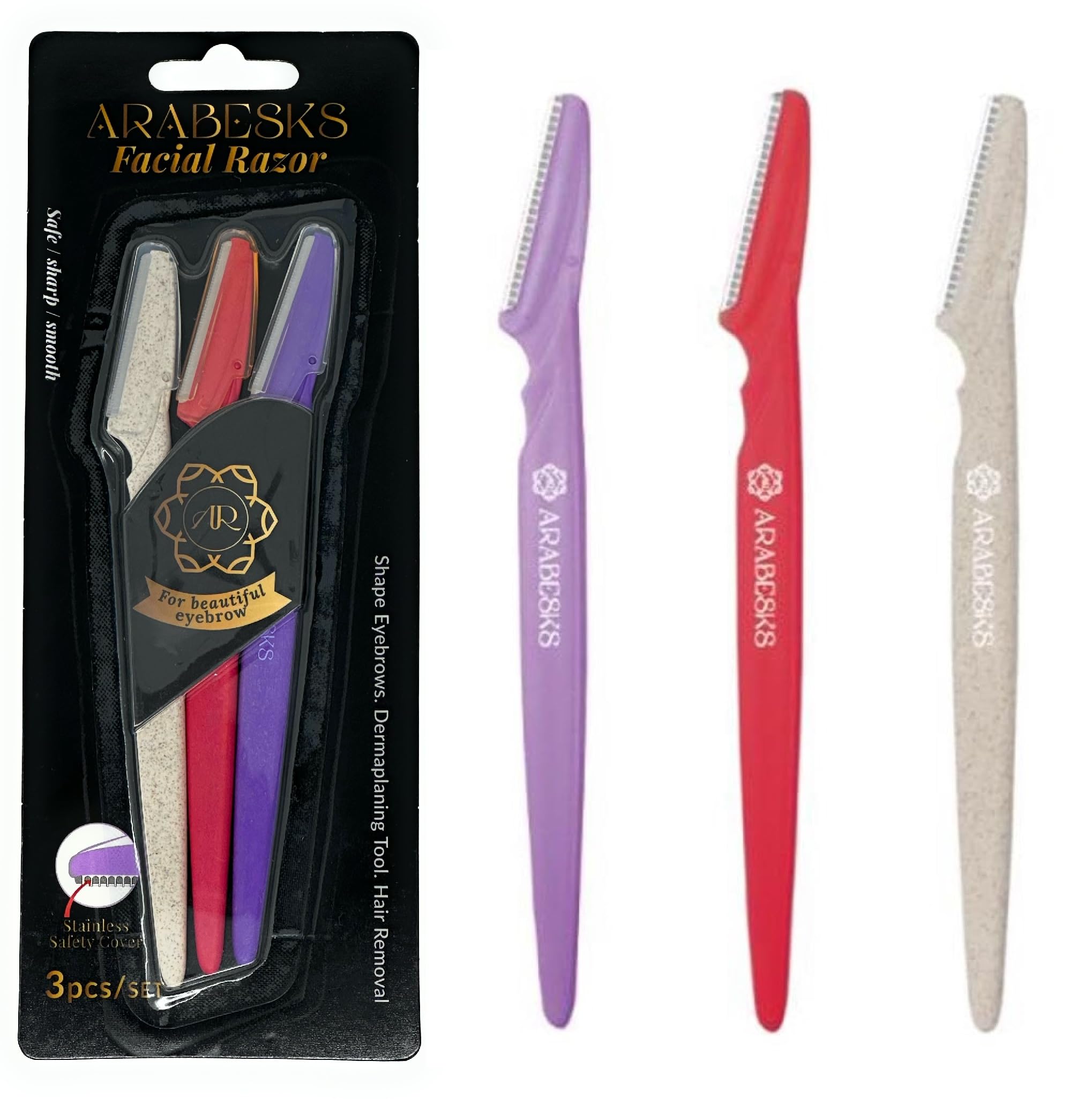 Premium Dermaplaning Razor Set - 3 Pack | Facial Hair Removal for Women, Eyebrow Shaping, Peach Fuzz Remover | Smooth Skin Care & Makeup Prep Tool for Flawless Beauty Routine