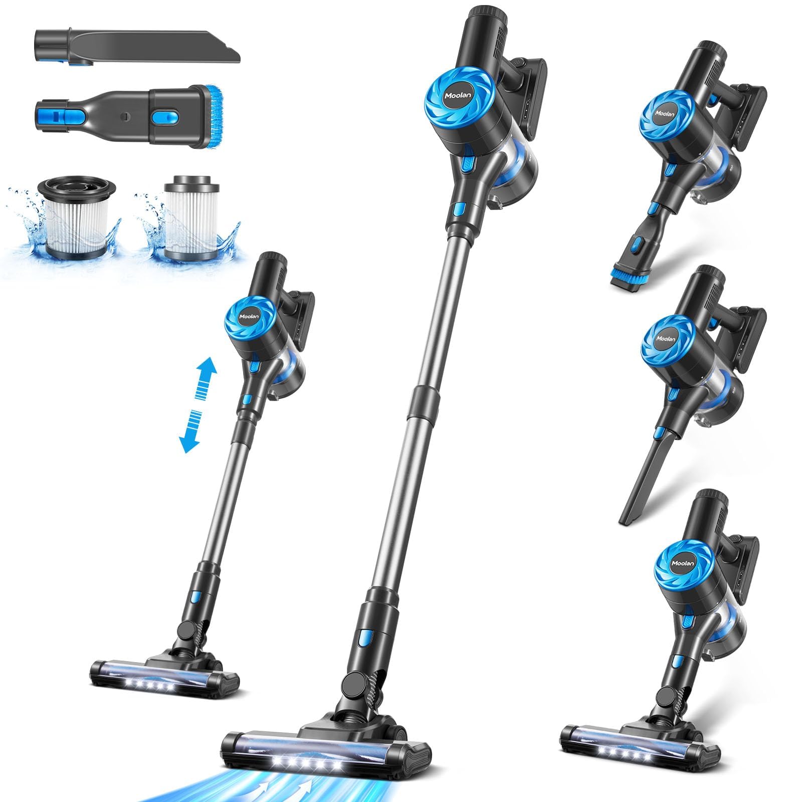 Moolan 380W Cordless Vacuum Cleaner - 3lbs Lightweight Stick Vacuum with 28Kpa Powerful Suction, 6-in-1 Rechargeable Design, 45min Runtime for Hardwood Floors, Carpets & Pet Hair - Perfect for Home Cleaning & Pet Owners