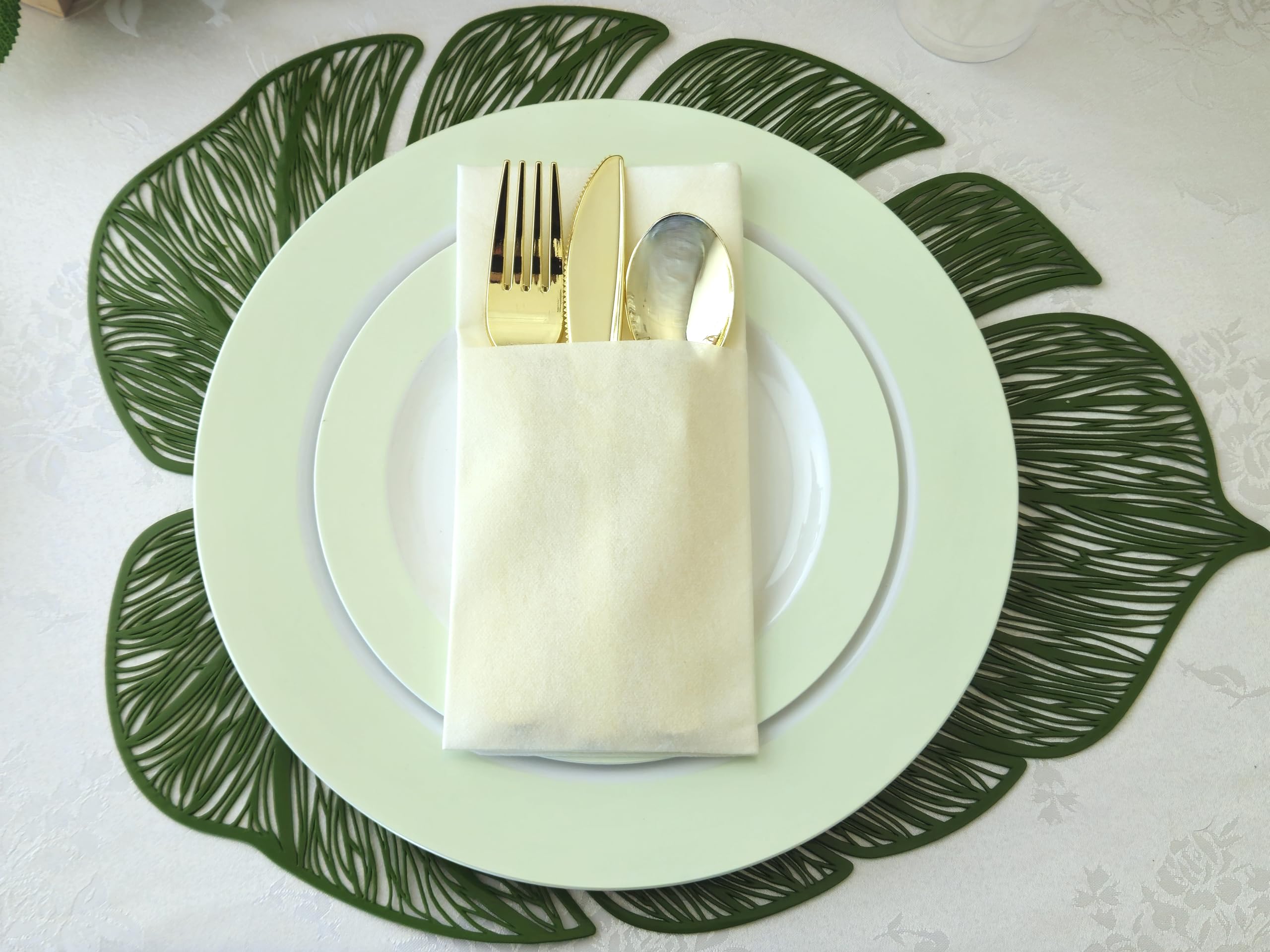 120-Piece Disposable Plastic Plates & Bowls Set - 12oz Soup Bowls for Weddings, Parties & Events (White & Pearled Green) - Perfect for Catering, Picnics & Family Gatherings