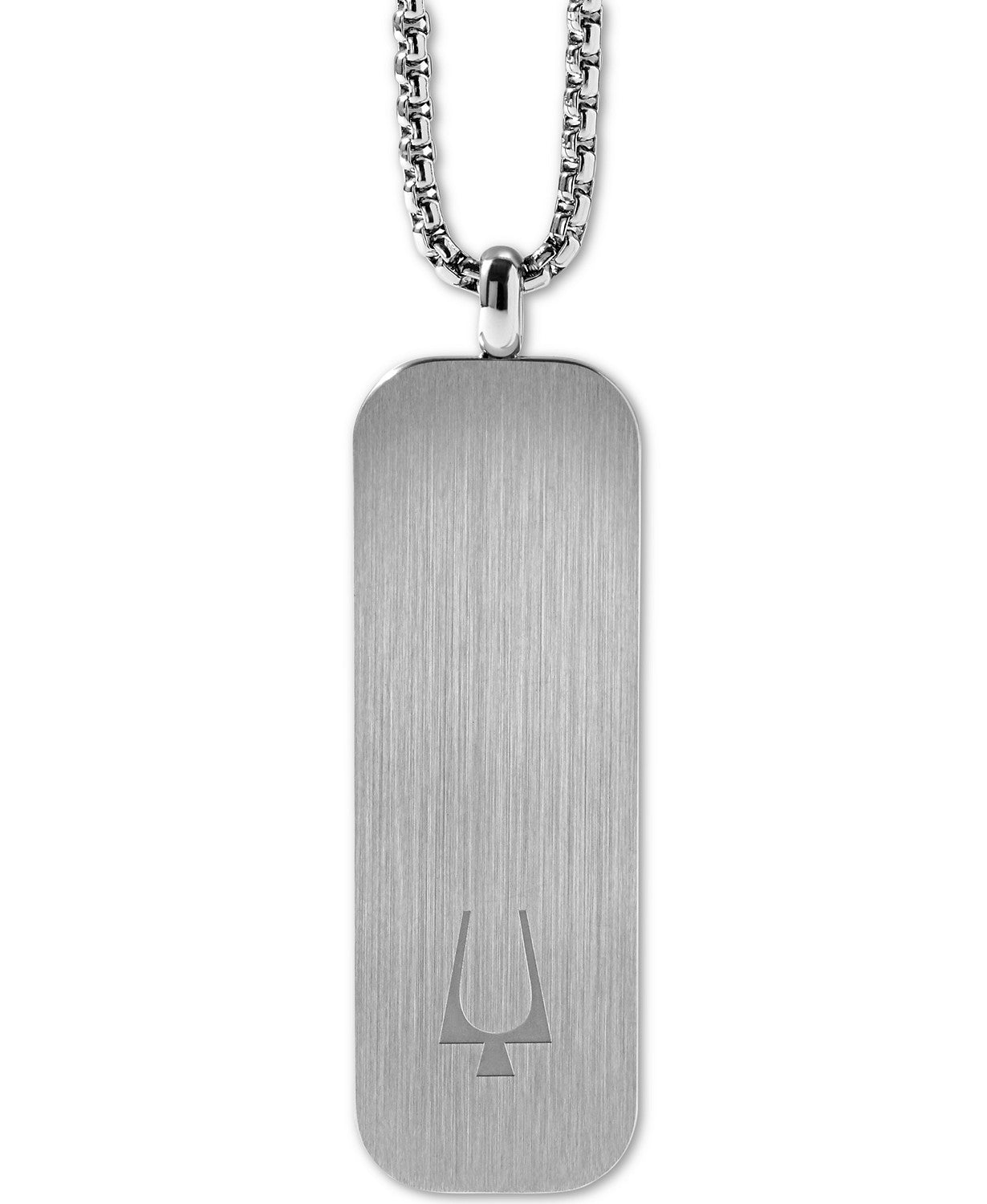 Bulova J96N009 Stainless Steel Tuning Fork Logo Dog Tag Pendant Necklace for Men - 26 Inch Chain with 2 Inch Extender - Perfect for Casual Wear, Gifts & Everyday Jewelry