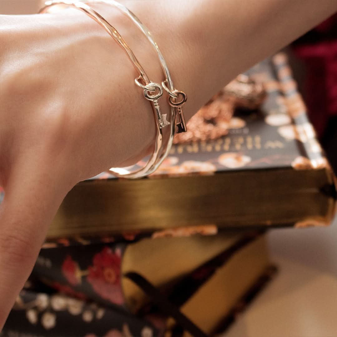 Rose Gold & Silver Key Bangle Bracelet - Elegant Jewelry for Women, Perfect for Gifts, Parties, and Everyday Wear