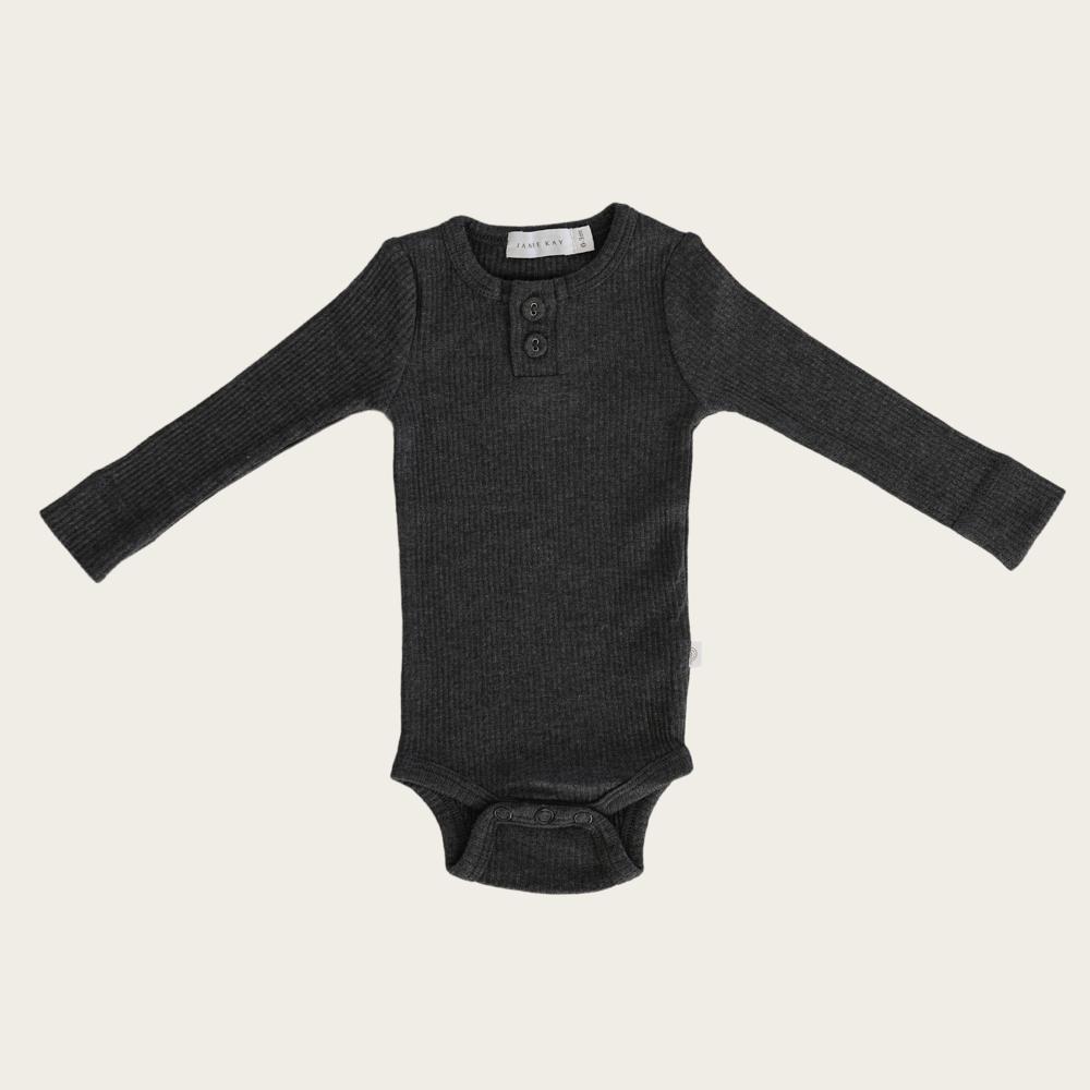Soft Cotton Modal Bodysuit for Women - Dark Grey Marle | Comfortable Stretchy Undershirt for Layering, Yoga & Everyday Wear