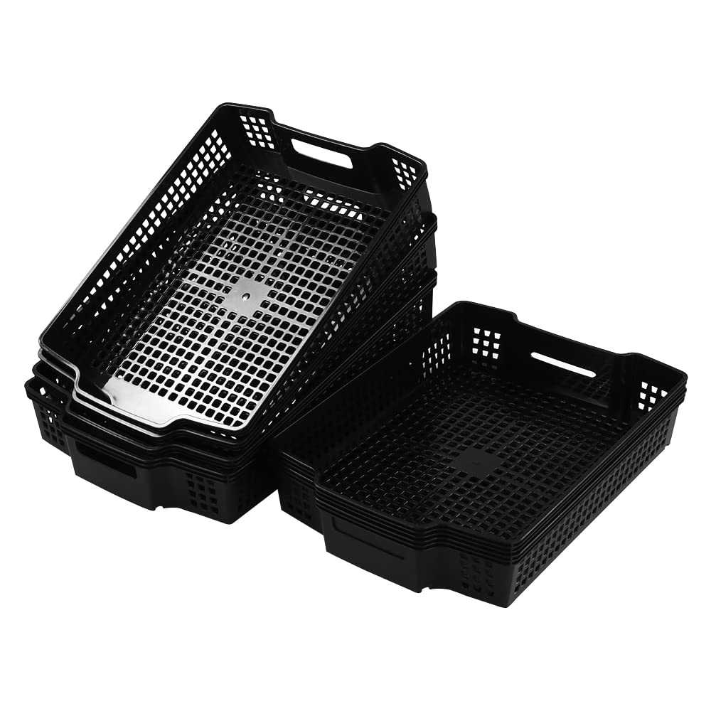 Stackable Black Kitchen Office Desk File Basket Trays - 6 Pack for Organizing Documents, Supplies & Kitchen Utensils | Perfect for Home, Office & Dorm Storage Solutions