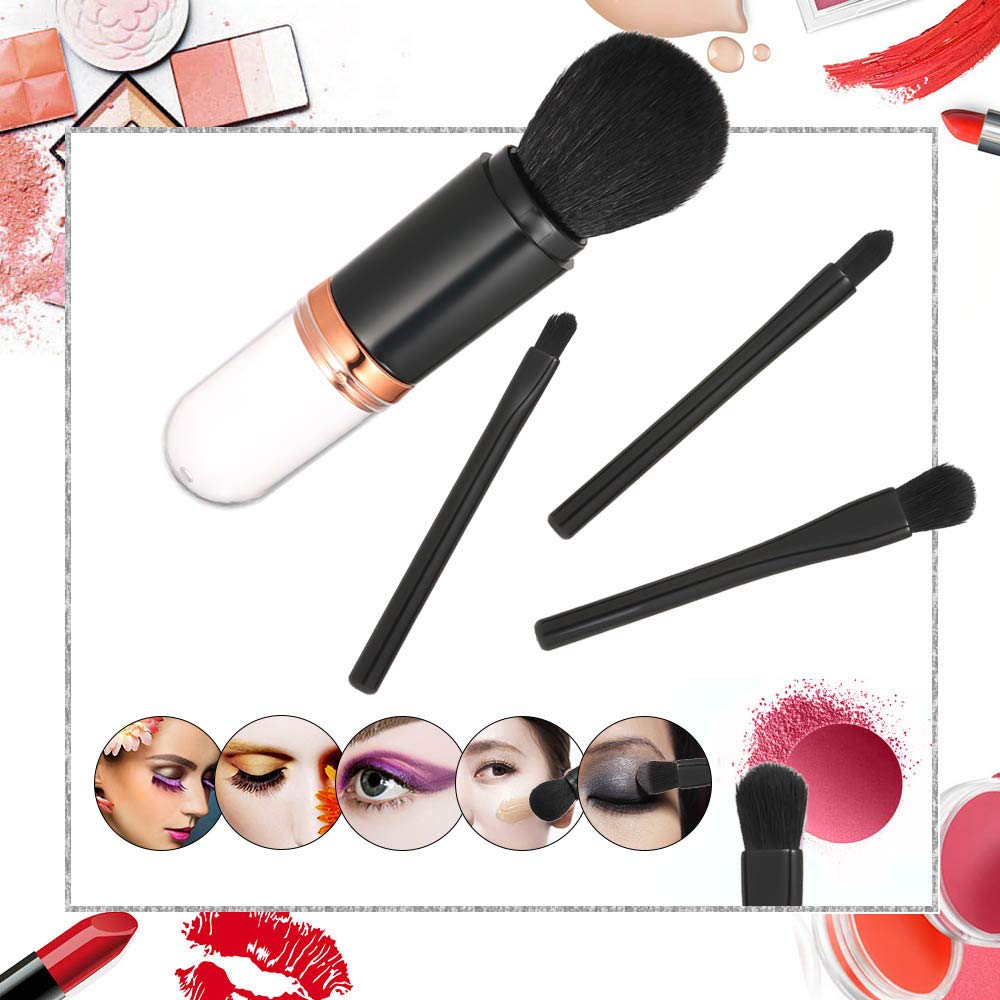 4 in 1 Portable Makeup Brush Set - Retractable Eye Shadow, Lip, Toning & Powder Brushes for Travel & On-the-Go Touch Ups