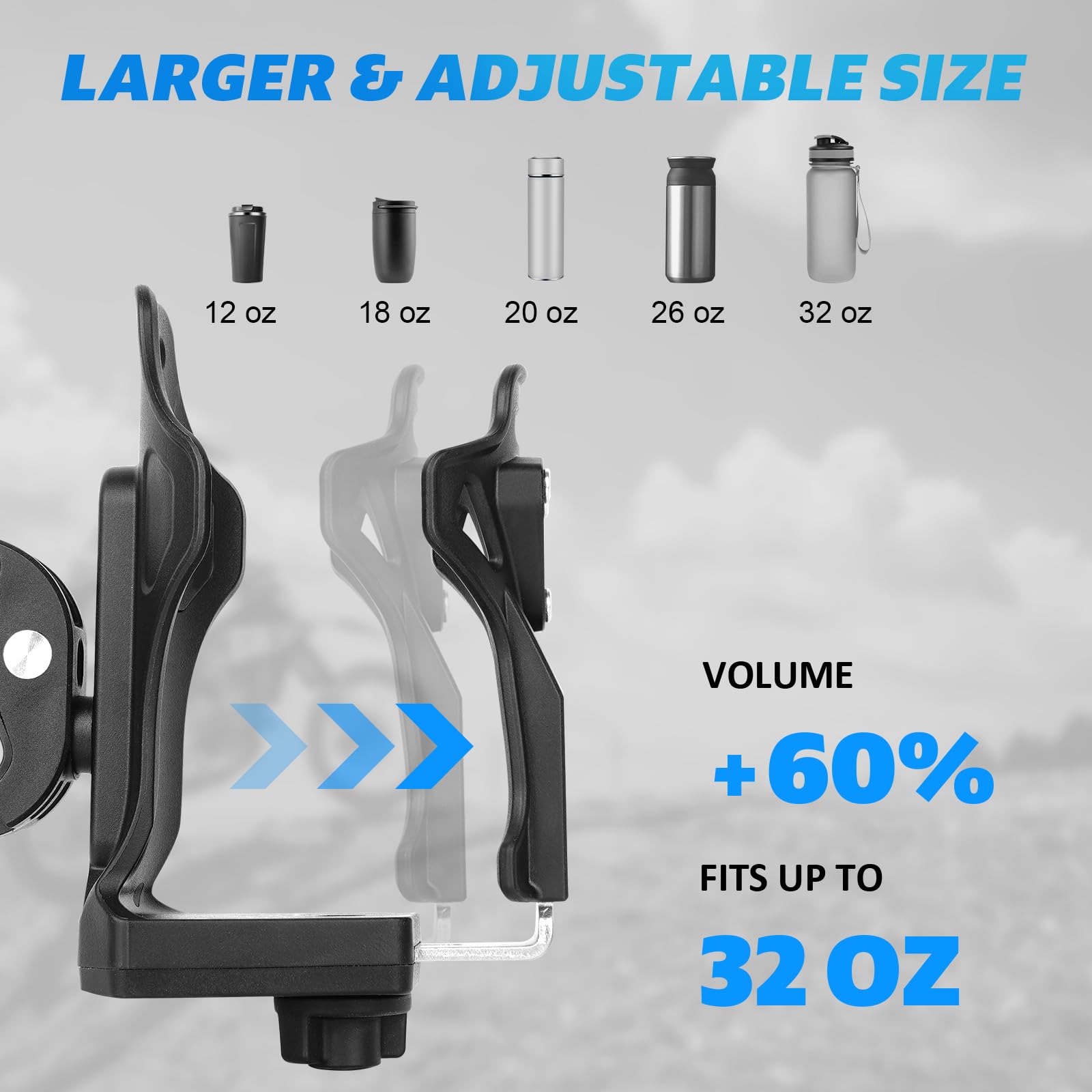 Universal Anti-Theft Motorcycle ATV Cup Holder - Extra Large 1.95-3.6 Inch Bike Water Bottle Holder with Metal Clamp for Scooters, Boats, Strollers & Wheelchairs | Perfect for Road Trips, Commuting & Outdoor Adventures
