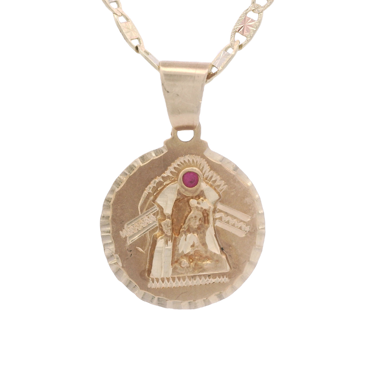 14K Virgin Mary Pendant with Solid Valentino Three-Tone Chain (18 Inches) - Elegant Religious Jewelry for Women, Perfect for Gifts, Baptism, First Communion & Everyday Wear | JTJ™