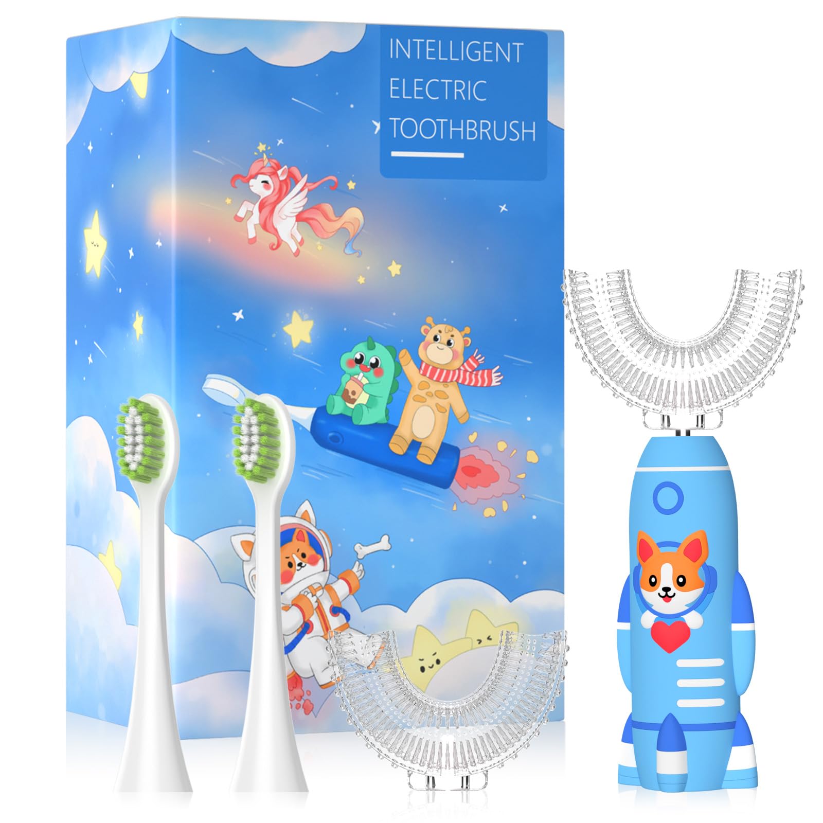 Rechargeable U-Shaped Kids Electric Toothbrush with 6 Modes & 2-Min Timer - Best Electric Toothbrush for Boys & Girls Ages 2-6 (Includes 4 Brush Heads) - Perfect for Daily Oral Care & Fun Bath Time Routine