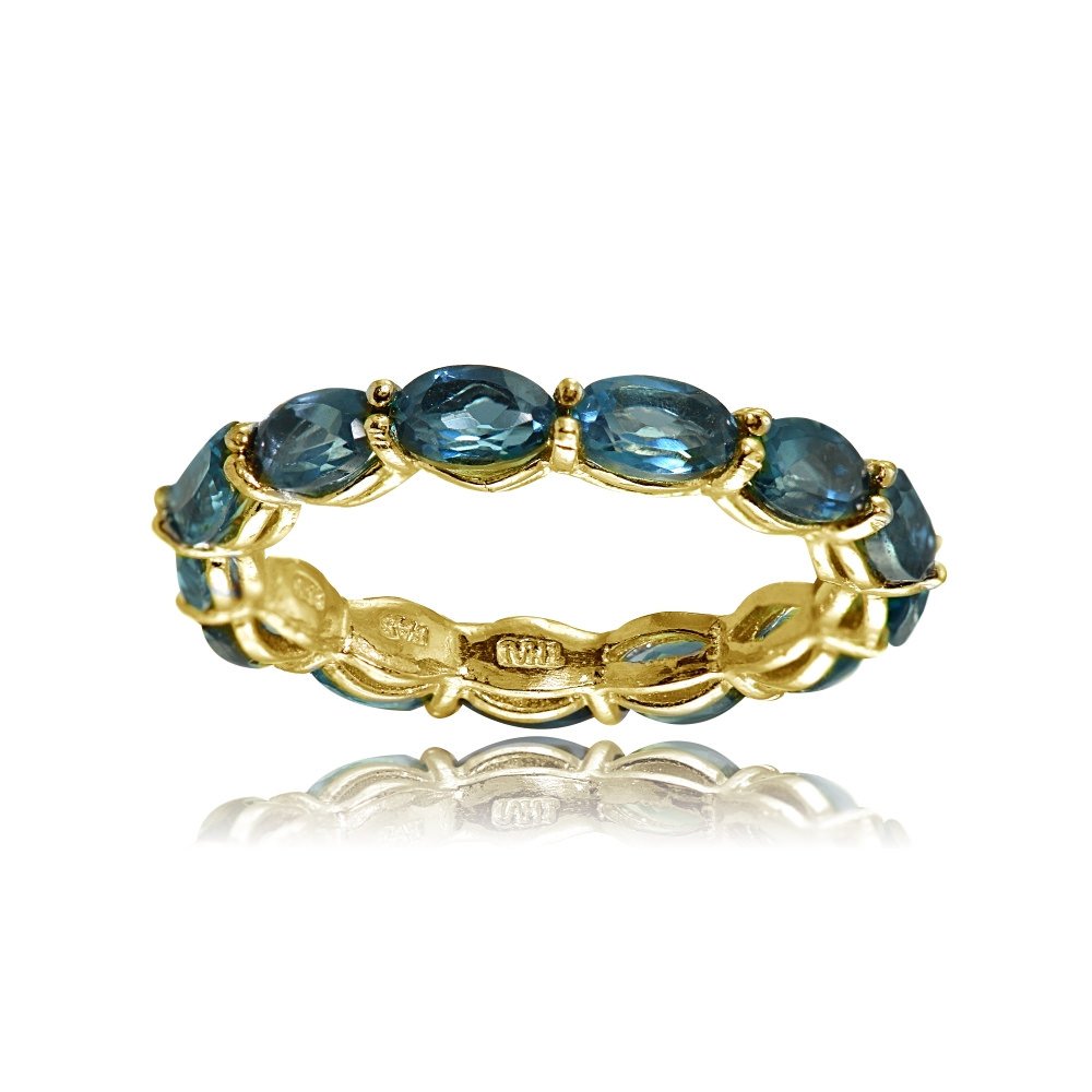 London Blue Topaz Eternity Band Ring - 5x3mm Oval-Cut Sterling Silver Ice Gems for Women | Perfect for Weddings, Anniversaries & Special Occasions