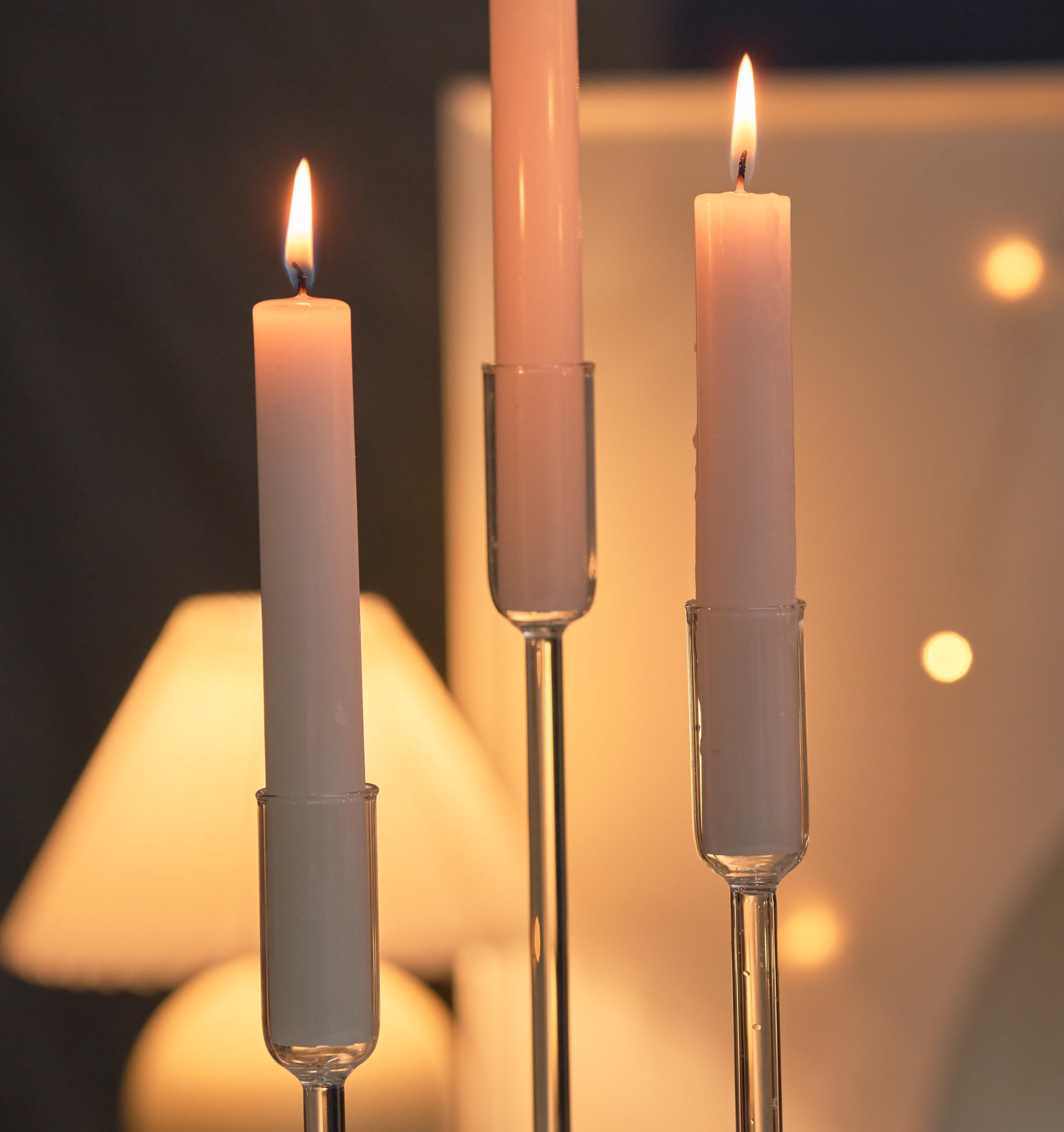 Glass Taper Candle Holders Set of 6 - Clear Tall Candlesticks in 3 Heights for Wedding Centerpieces, Party Decor, Dining Table & Home Decoration
