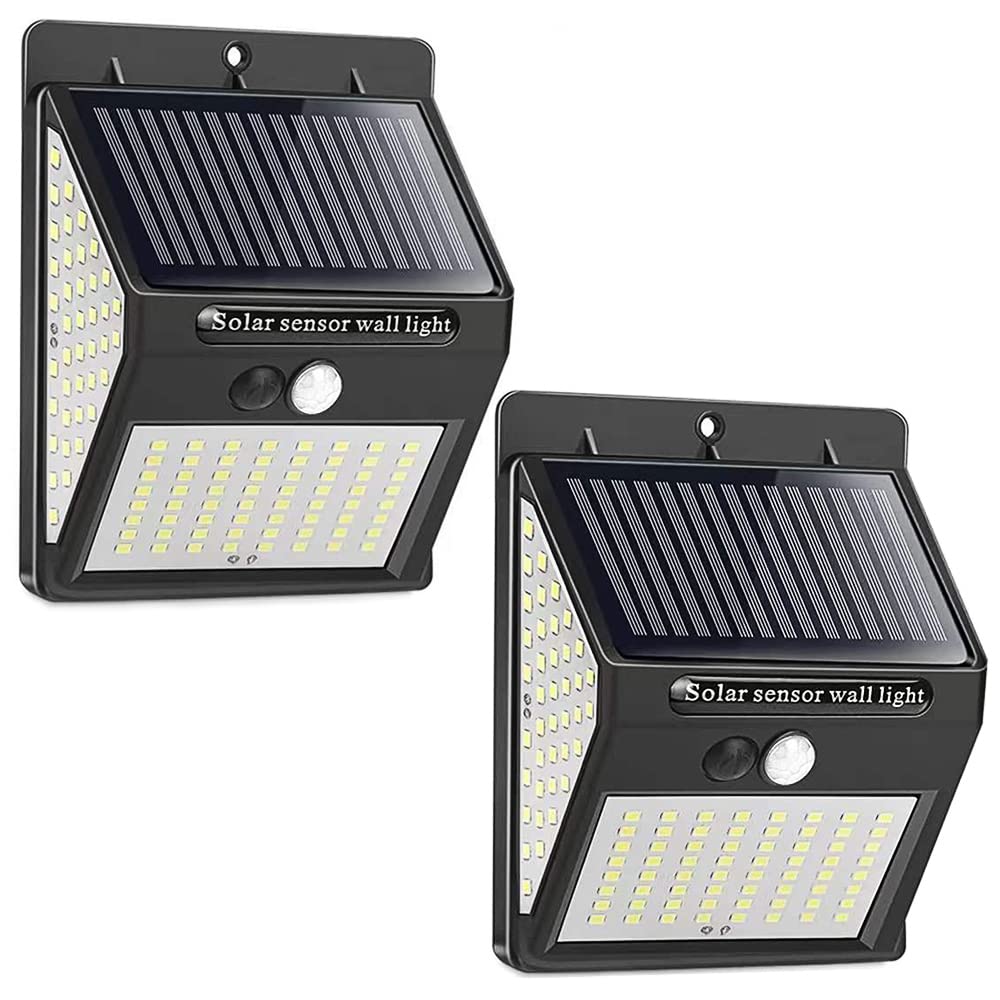 AIBLOM 144 LED Solar Security Lights Outdoor Wireless, Waterproof Motion Sensor Wall Light for Fence, Yard, Garden, Patio - 3 Working Modes (Set of 2) - Perfect for Home Security and Landscape Lighting