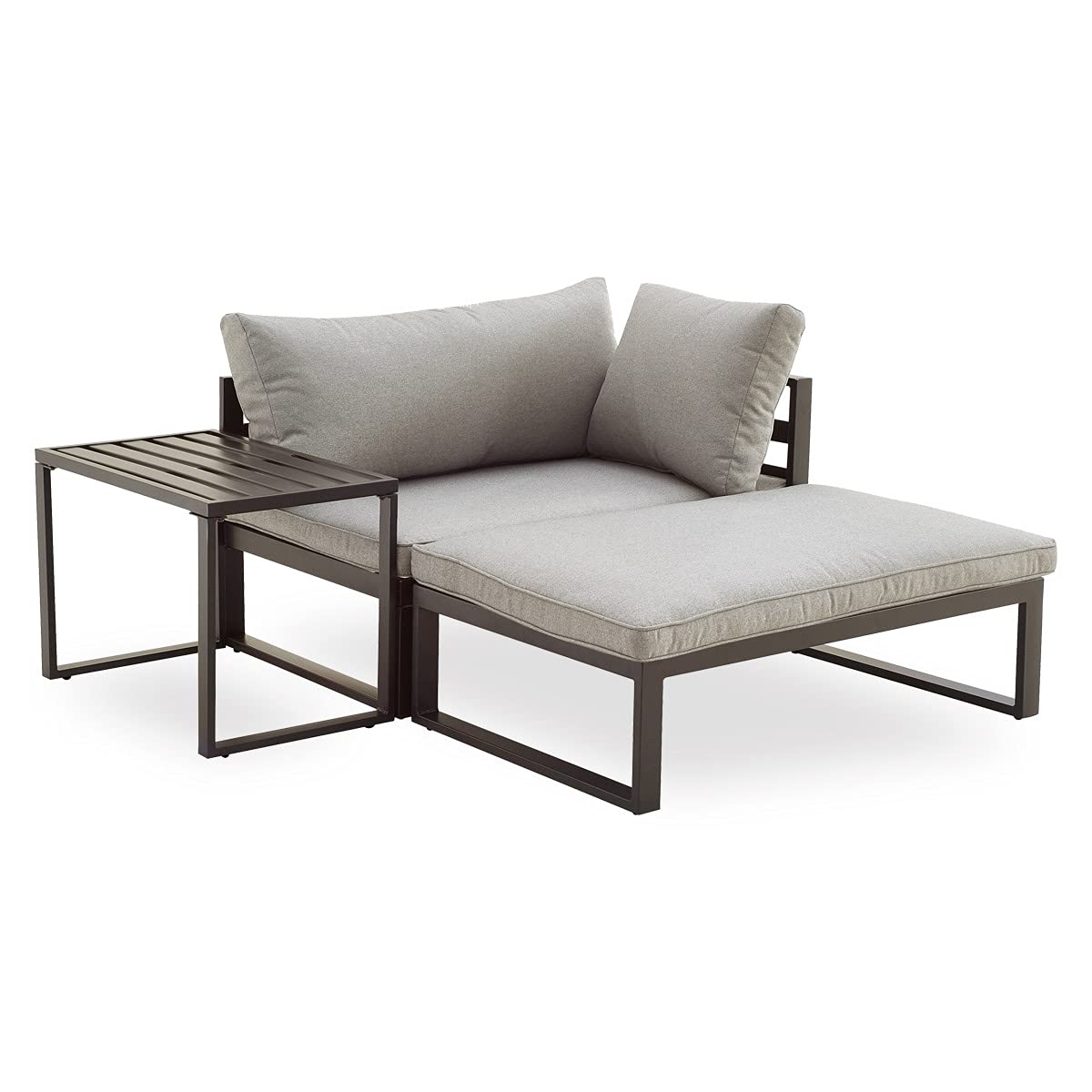 3-Piece Outdoor Sectional Patio Furniture Set - Grey Conversation Sofa with Ottoman & Coffee Table for Backyard, Porch, Balcony | Durable Wicker & Weather-Resistant Cushions | Perfect for Entertaining Guests or Relaxing Outdoors