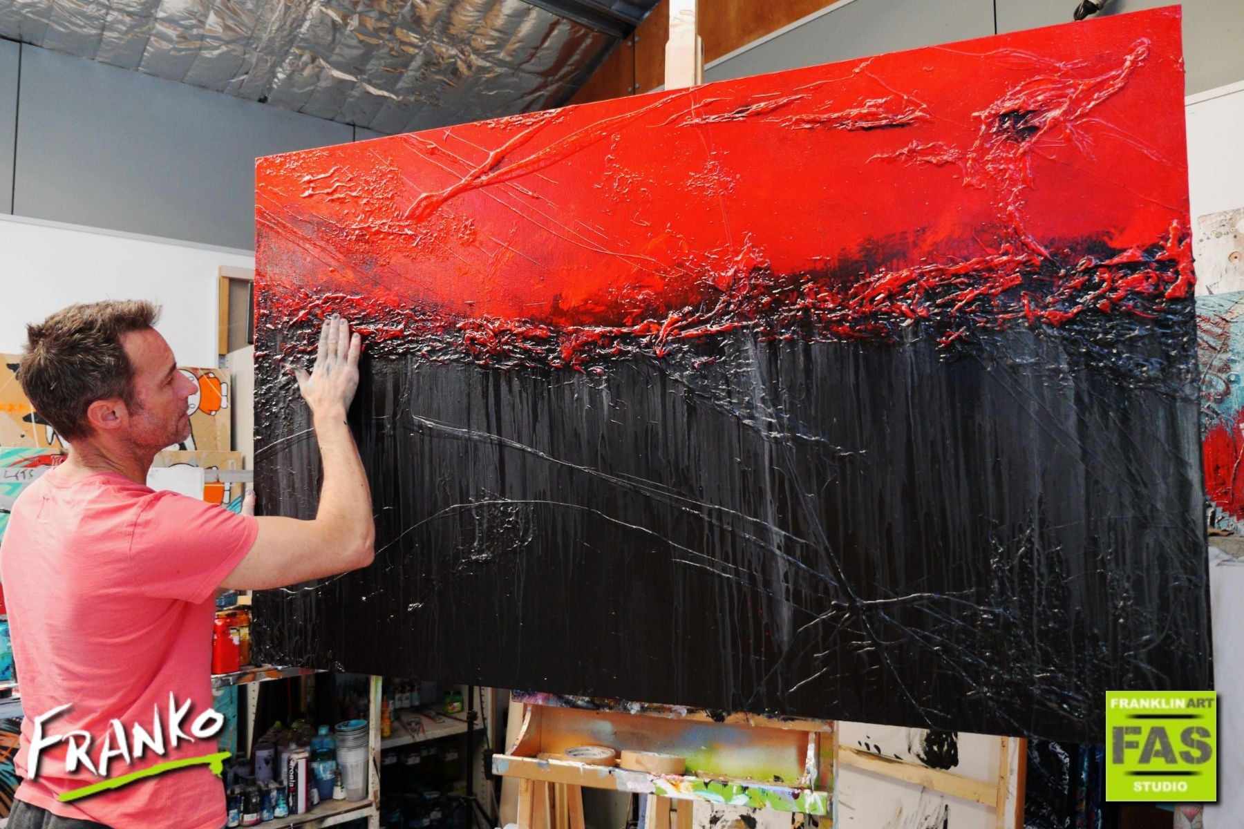 160cm x 100cm Red and Black Textured Abstract Canvas Art - Modern Wall Decor for Living Room, Bedroom & Office