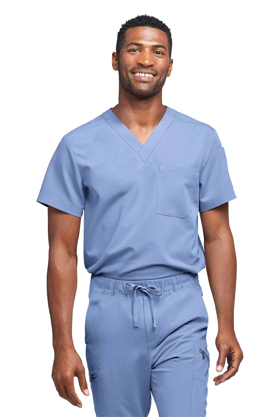 KESWI Men's Slim Fit V-Neck Scrub Top with Two Pockets - 4-Way Stretch, Wrinkle Resistant & Ultra Soft Medical Uniform for Doctors, Nurses - Perfect for Hospital Shifts, Clinical Work & Healthcare Professionals