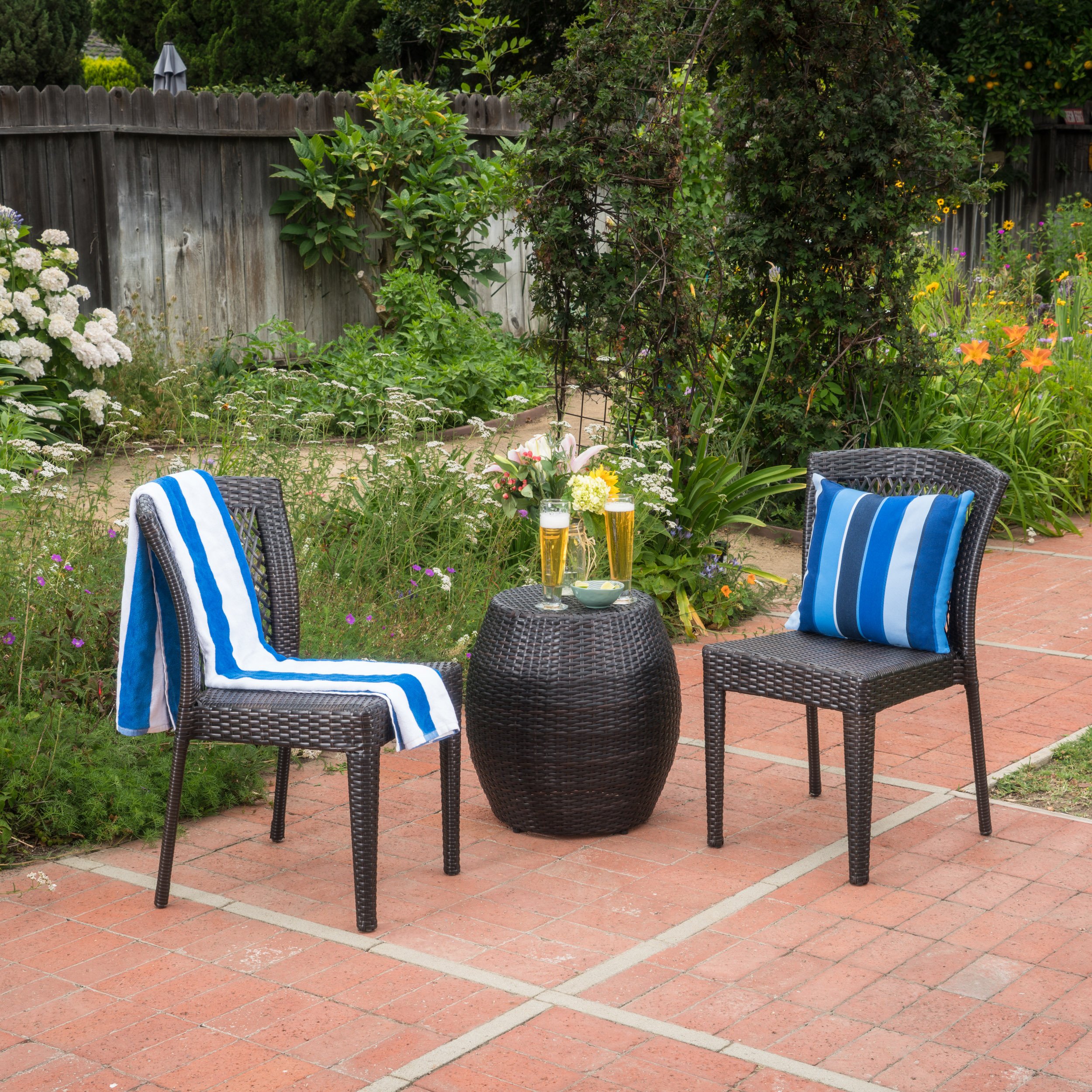 Christopher Knight Home Irving 3-Piece Outdoor Wicker Patio Chat Set in Multi-Brown - Perfect for Backyard, Garden & Poolside Relaxation