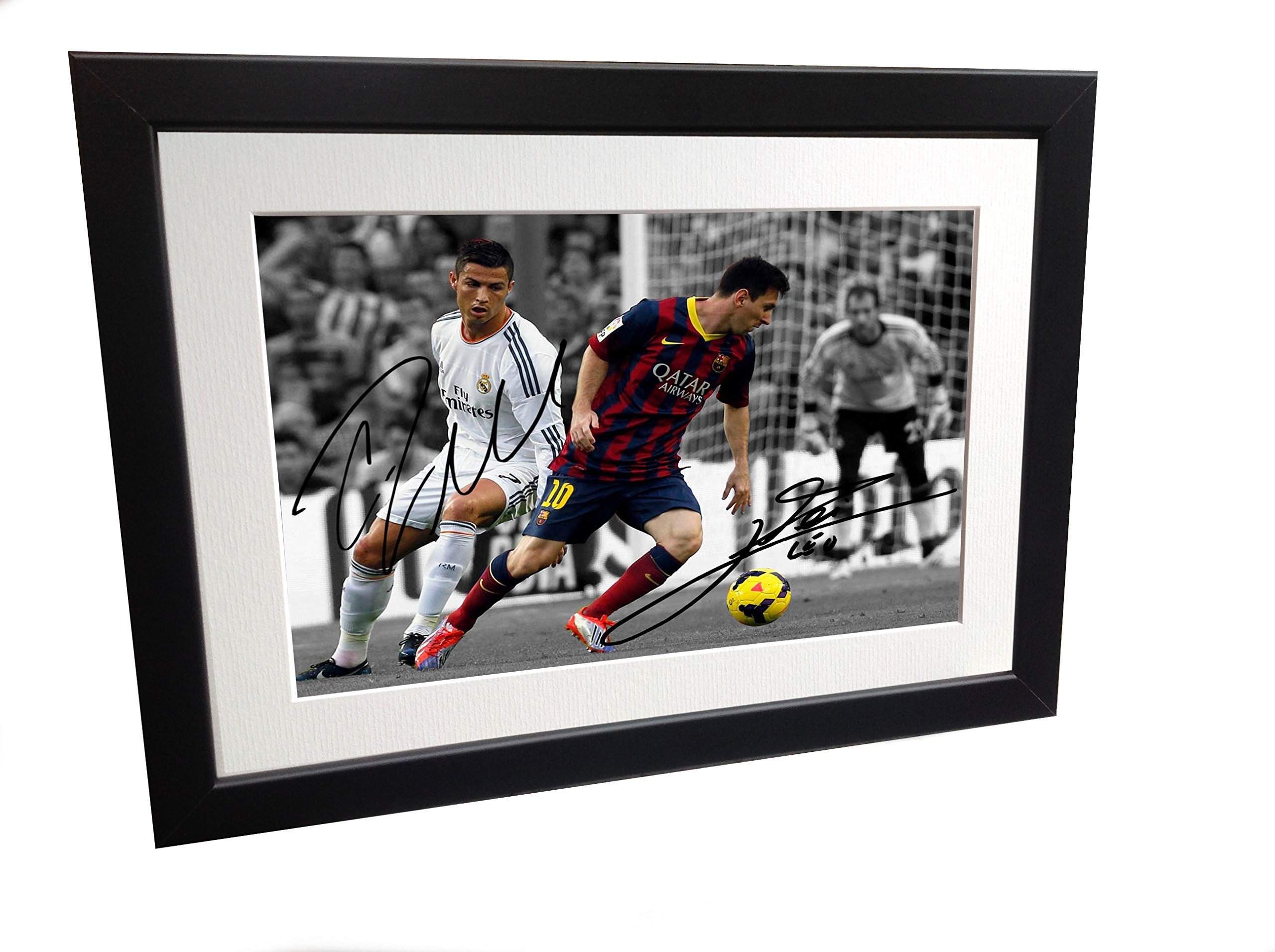 Authentic Signed Lionel Messi & Cristiano Ronaldo Soccer Photo - Barcelona vs Real Madrid Framed Memorabilia - Perfect Gift for Football Fans, Sports Collectors & Man Cave Decor