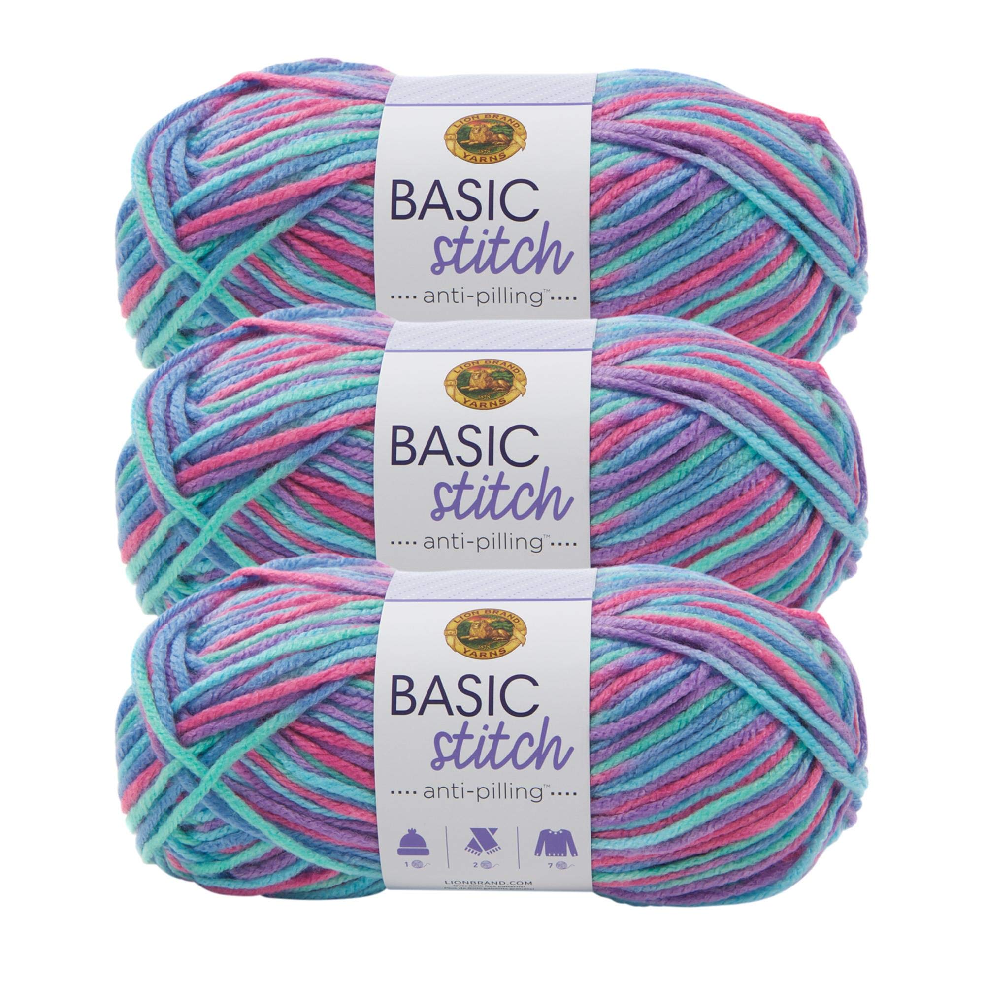 Lion Brand Yarn Basic Stitch Anti-Pilling Knitting & Crochet Yarn - Soft 3-Pack Skeins in Critter Craze Colors - Perfect for Scarves, Blankets & DIY Crafts