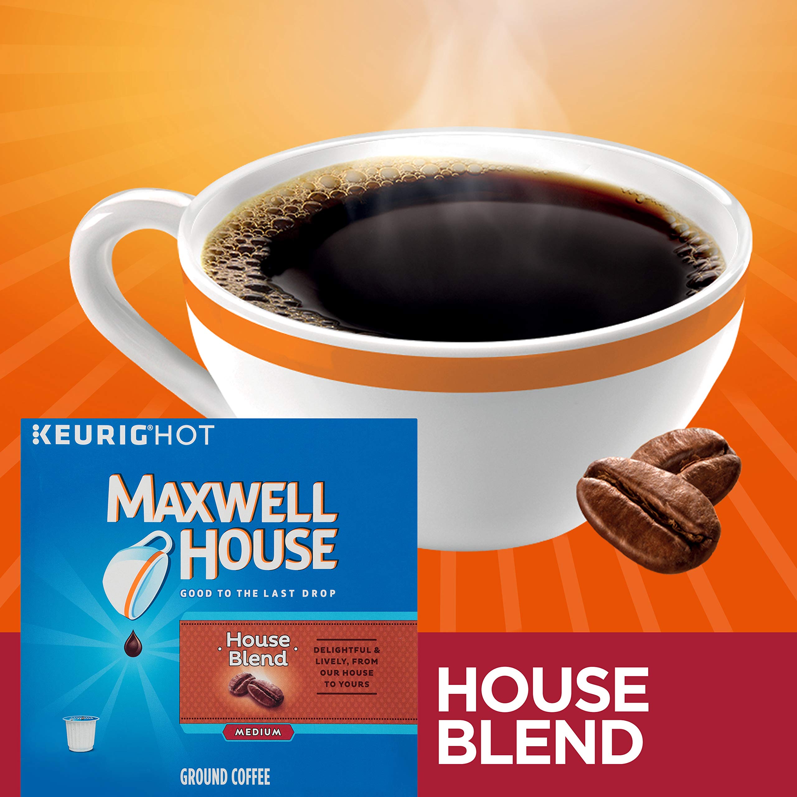 Maxwell House House Blend Medium Roast Coffee Pods - 18 Count Keurig K-Cups for Brewing Rich & Smooth Coffee at Home or Office