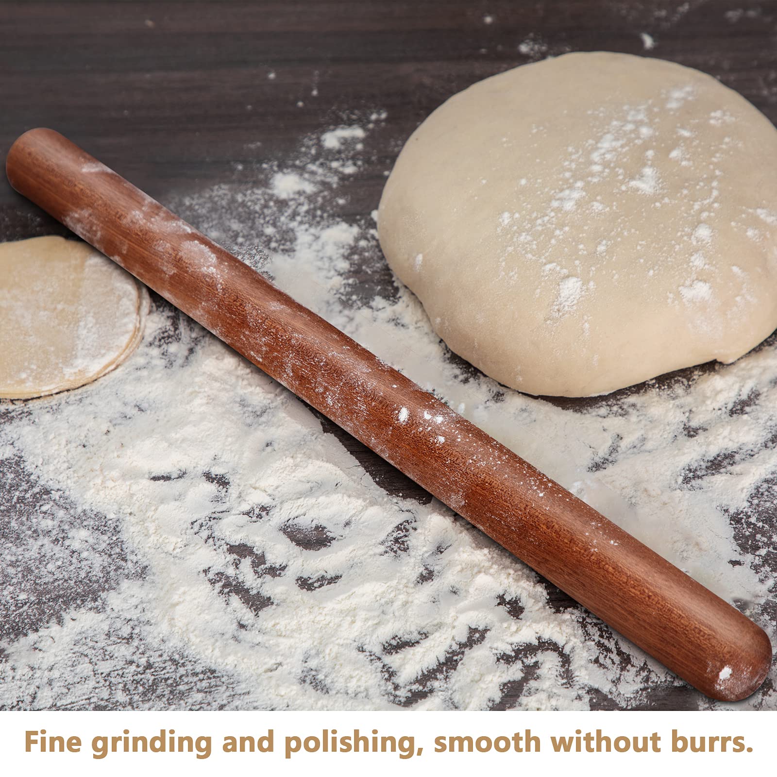 Aisoso 17.7 Inch French Wooden Rolling Pin for Baking - Extra Long Thickened Classic Dough Roller for Pizza, Pie Crust, Cookies & Pastry - Perfect for Fondant Work & Baking Essentials - Ideal for Home Bakers & Professional Kitchens