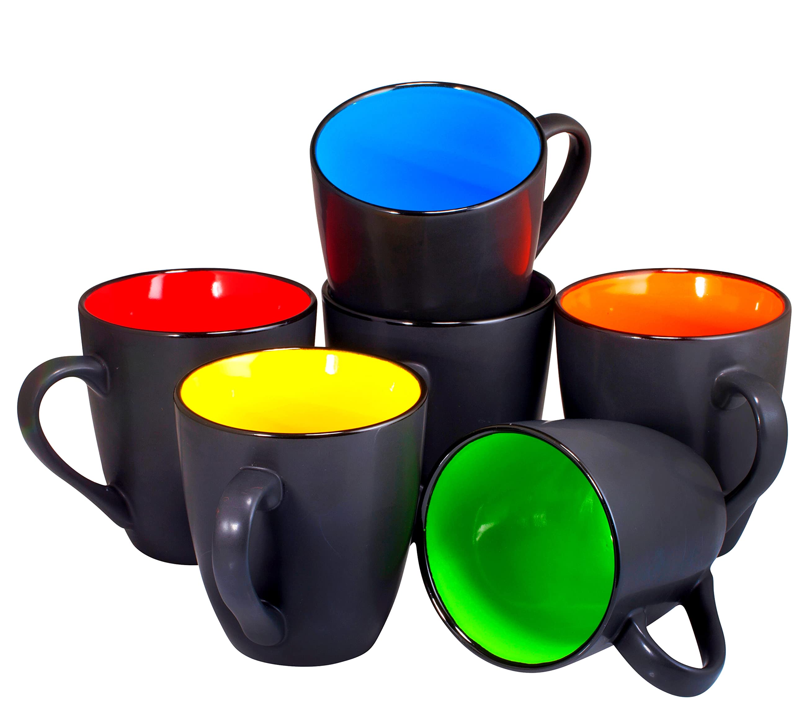 Bruntmor 16 Oz Black Coffee Mugs Set of 6 - Large Ceramic Espresso Cups with Handle, Microwave & Dishwasher Safe - Perfect for Coffee, Tea, Hot Chocolate - Ideal for Home, Office, Restaurant & Christmas Gifts
