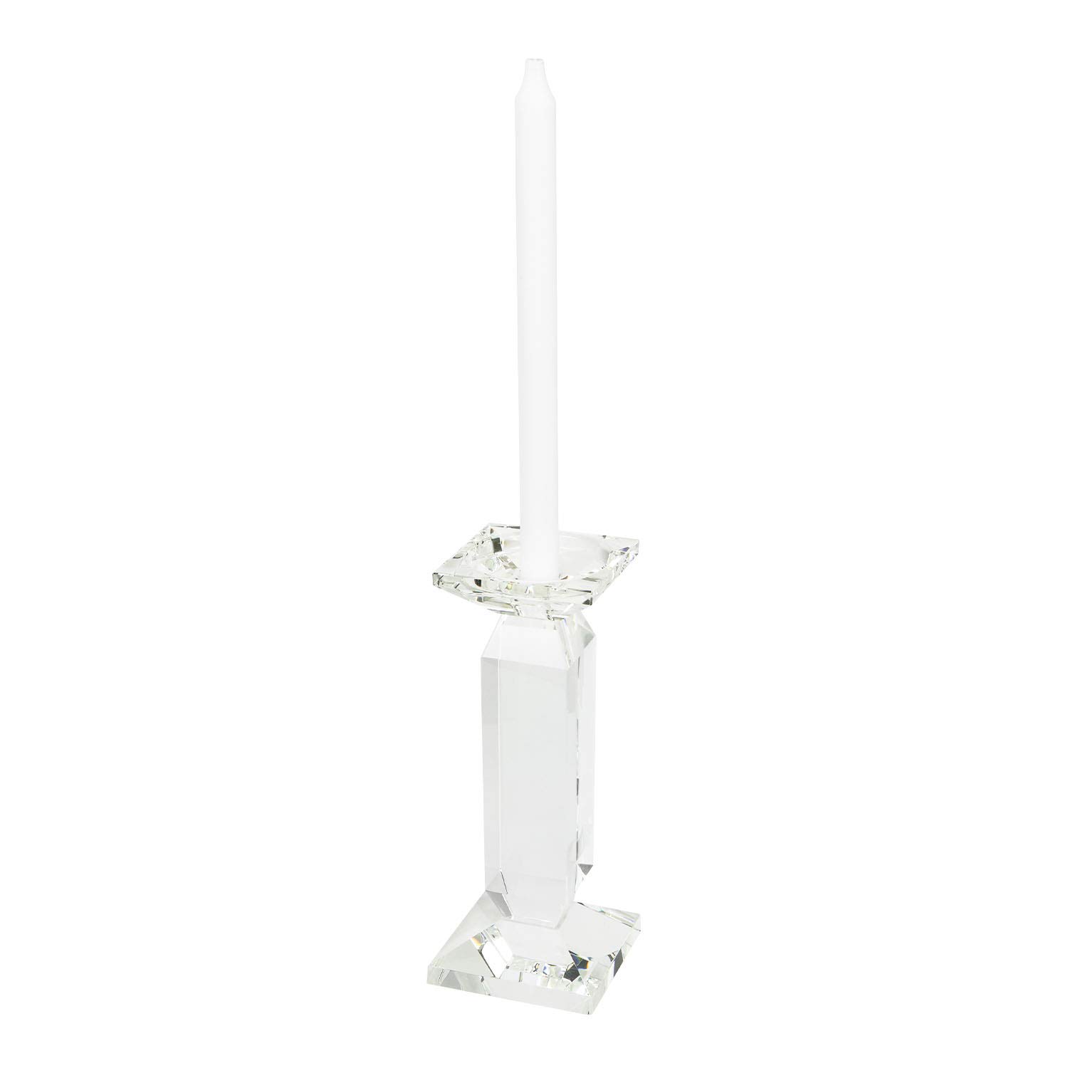 Elegant Clear Crystal Glass Candle Holder for Pillar or Taper Candles - 4 x 4 x 9.75 Inch Small Size - Perfect for Wedding Centerpieces, Romantic Dinners & Home Decor