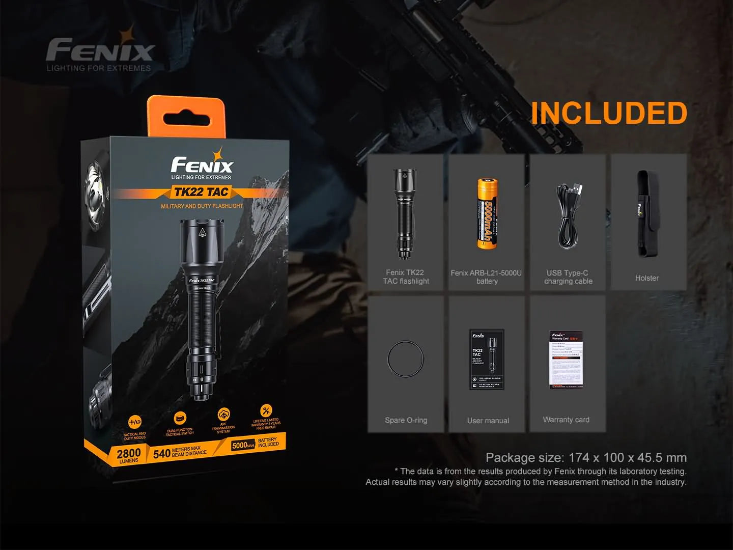 Fenix TK22 TAC Tactical Flashlight - 2800 Lumens High Power LED, Rechargeable, Waterproof for Camping, Hiking, Emergency & Outdoor Adventures