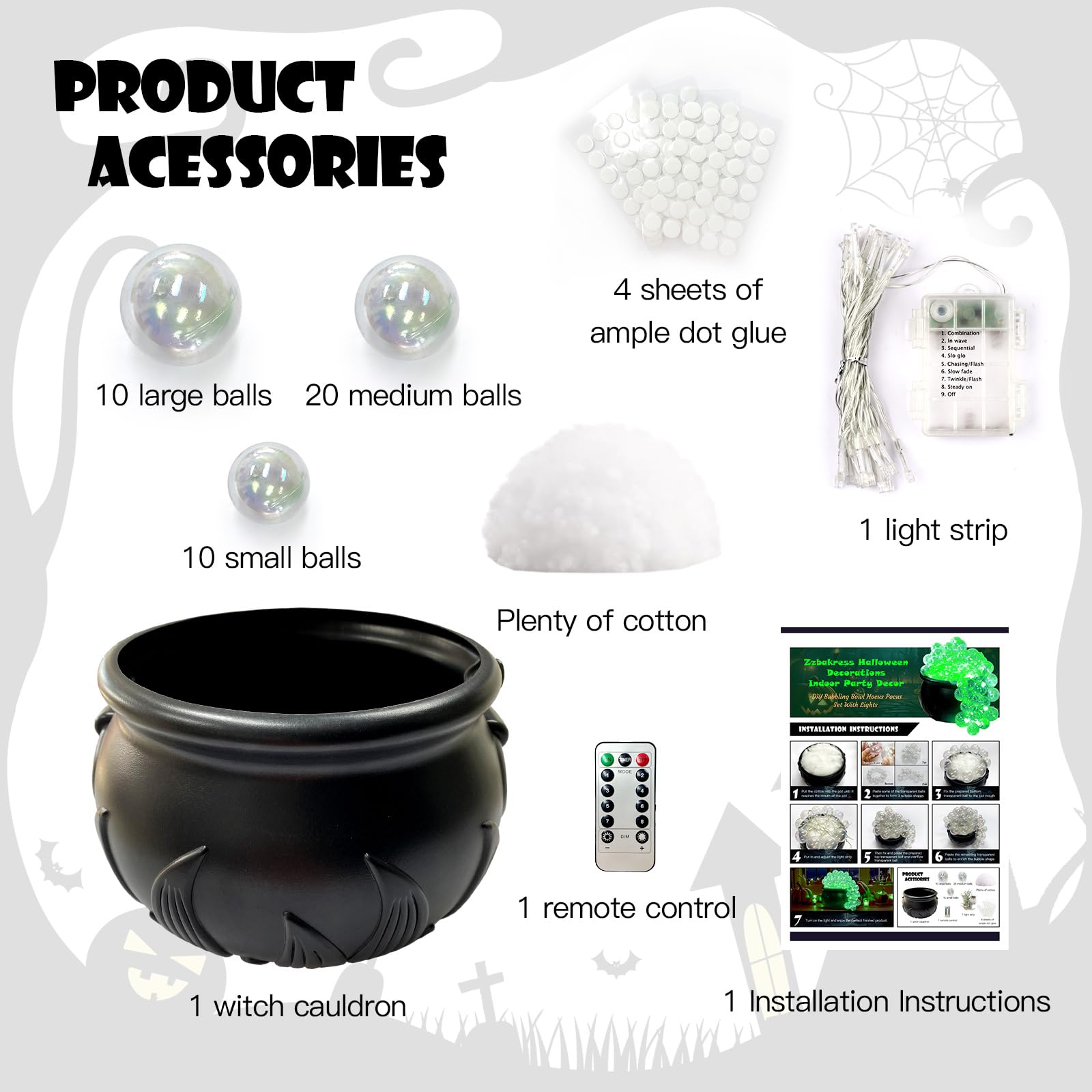 OYEFLY Halloween DIY Bubbling Cauldron Set - Green Witch Cauldron for Potion Making, Spooky Halloween Party Decorations - Perfect for Witch Costume Parties, Haunted House Decor & Trick-or-Treat Displays