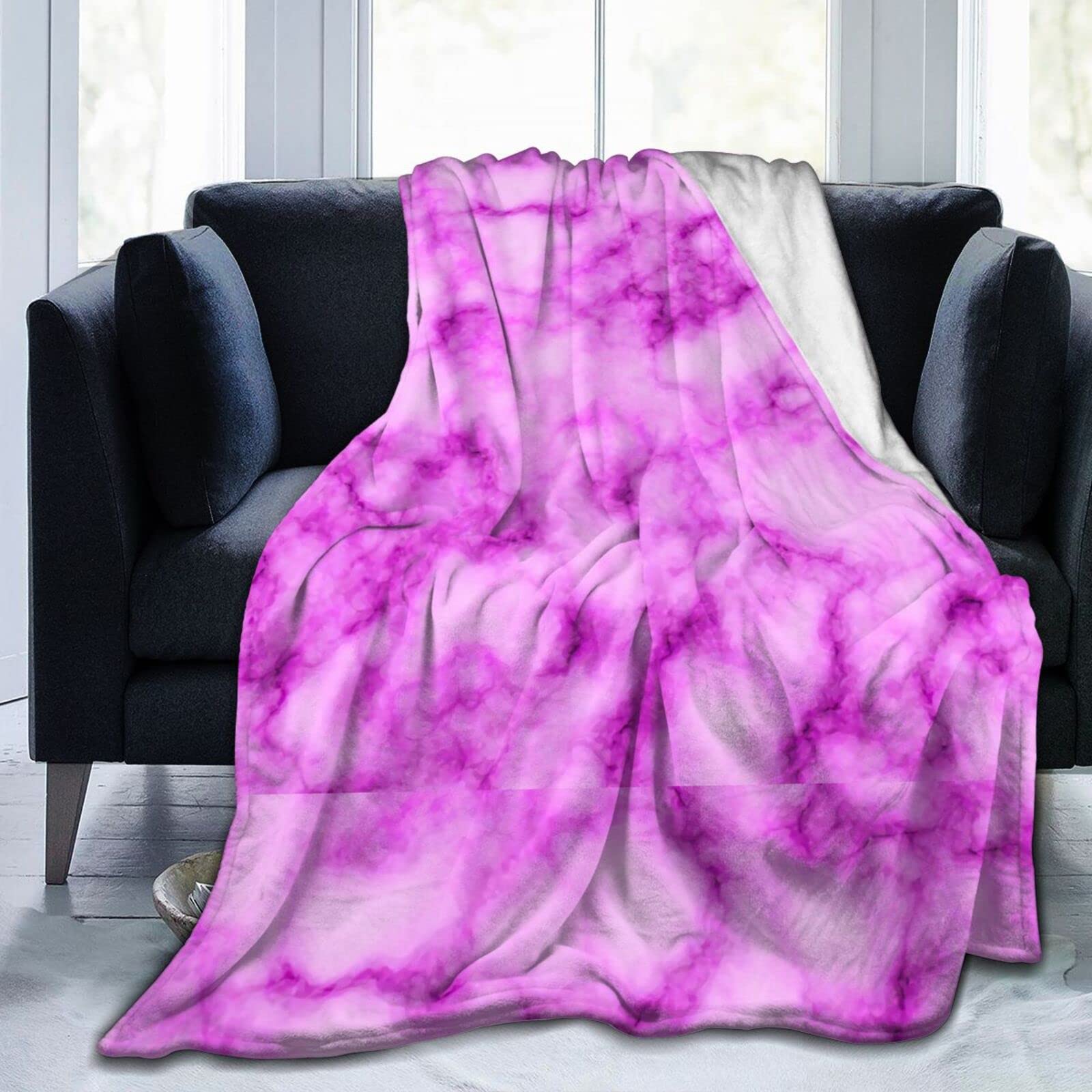 Pink Marble Print Flannel Fleece Throw Blanket - Soft & Warm Lightweight Blanket for Bed, Couch, Living Room, Office - 60