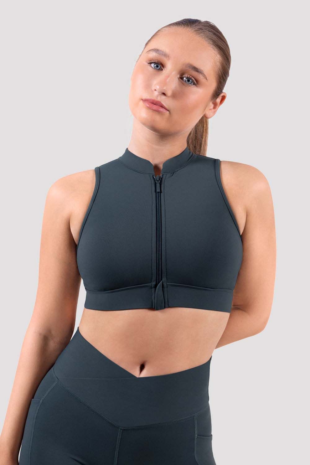 Apex BLOCH Everhold Zip Front Crop Top - Stylish Workout & Yoga Top for Women - Perfect for Gym, Running & Casual Wear