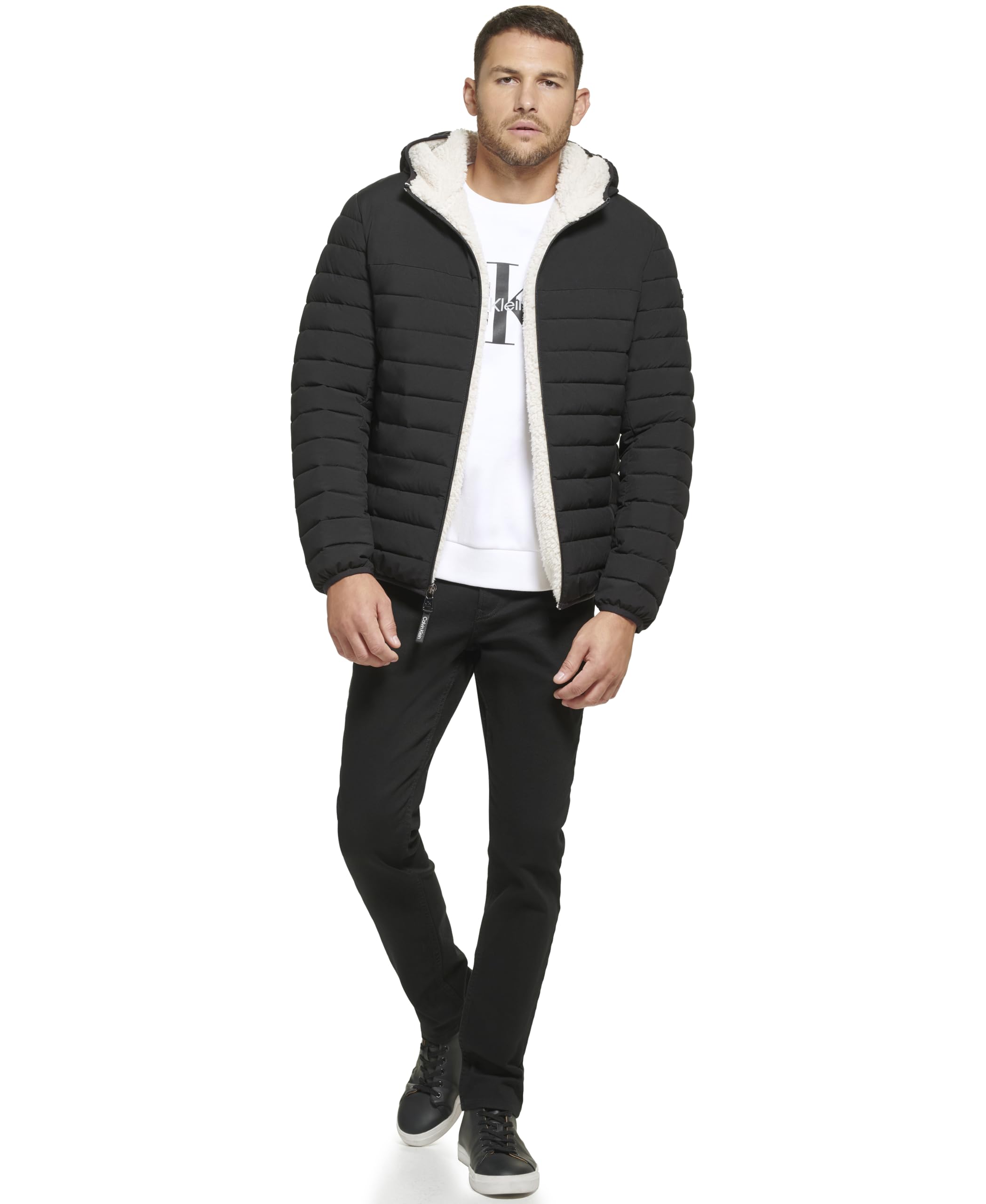Calvin Klein Men's Mid-Weight Sherpa Lined Puffer Jacket - Warm Winter Coat for Outdoor Activities & Casual Wear